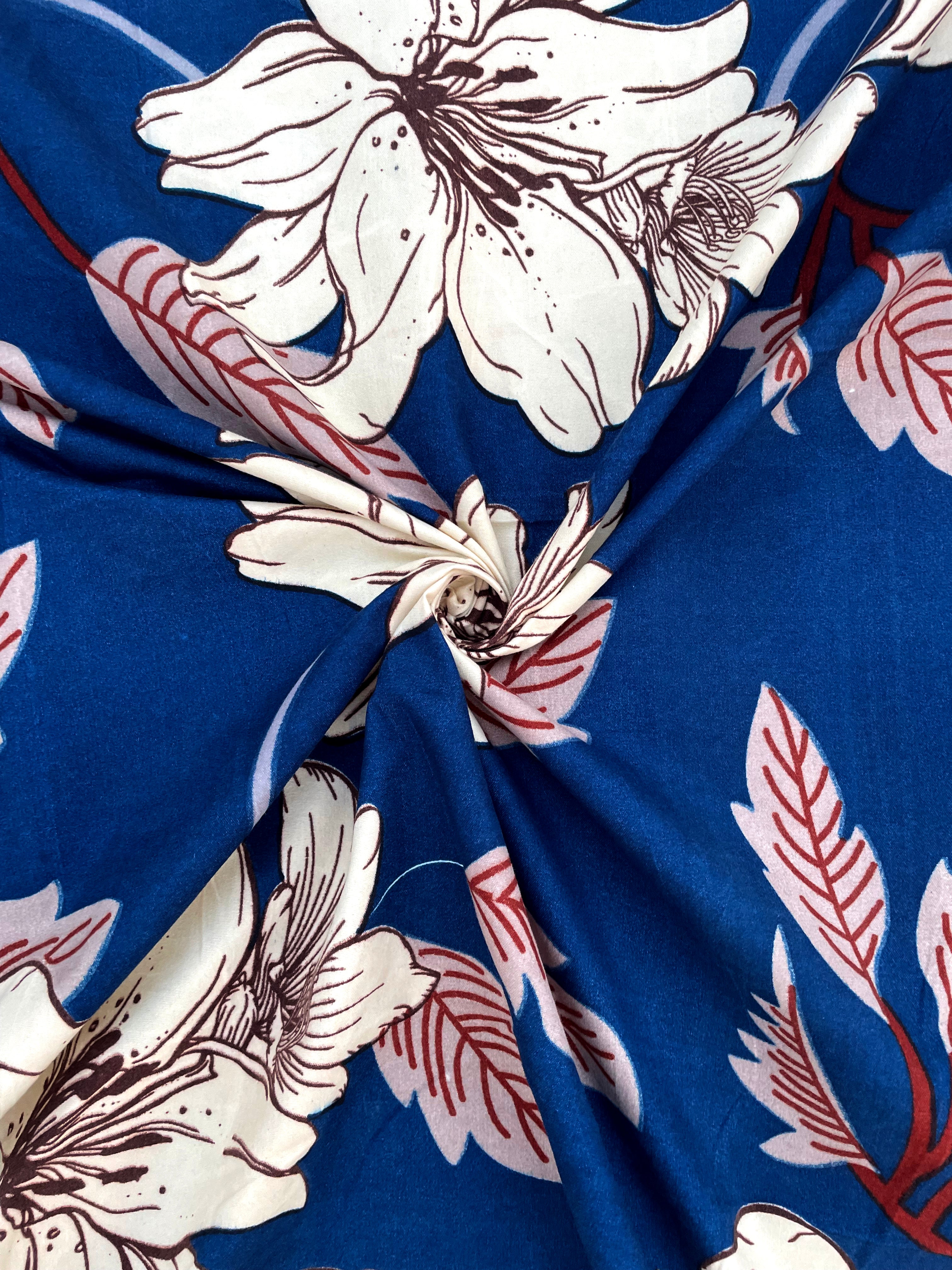Europa - Creama Lilies in Royal Blue - 240 TC Printed Bedsheet
