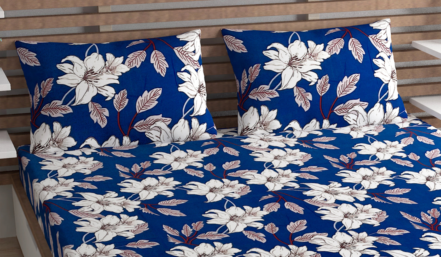Europa - Creama Lilies in Royal Blue - 240 TC Printed Bedsheet