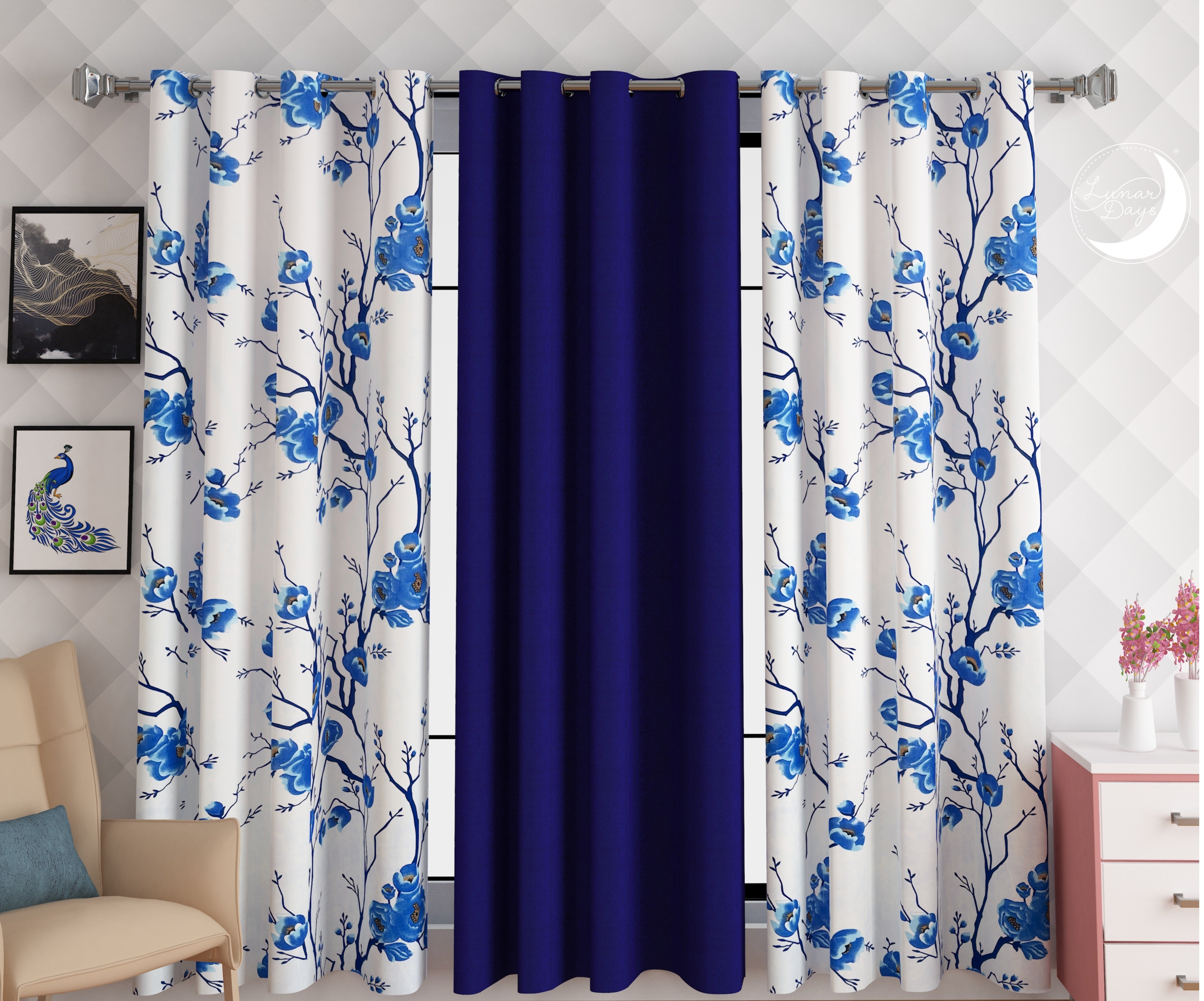 Lunar Days Polyester Room Darkening Door/Window Curtain for Living Room, Bedroom, Office Pack of 3