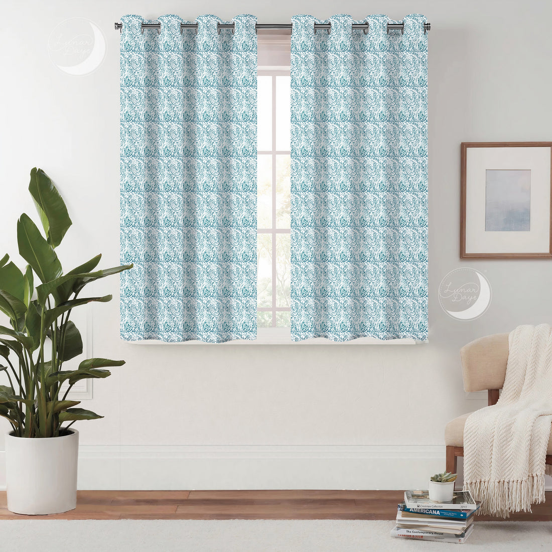 Lunar Days Premium Quality 100% Cotton Room Darkening Curtain for Living Room, Bedroom, Office -  - Set of 3