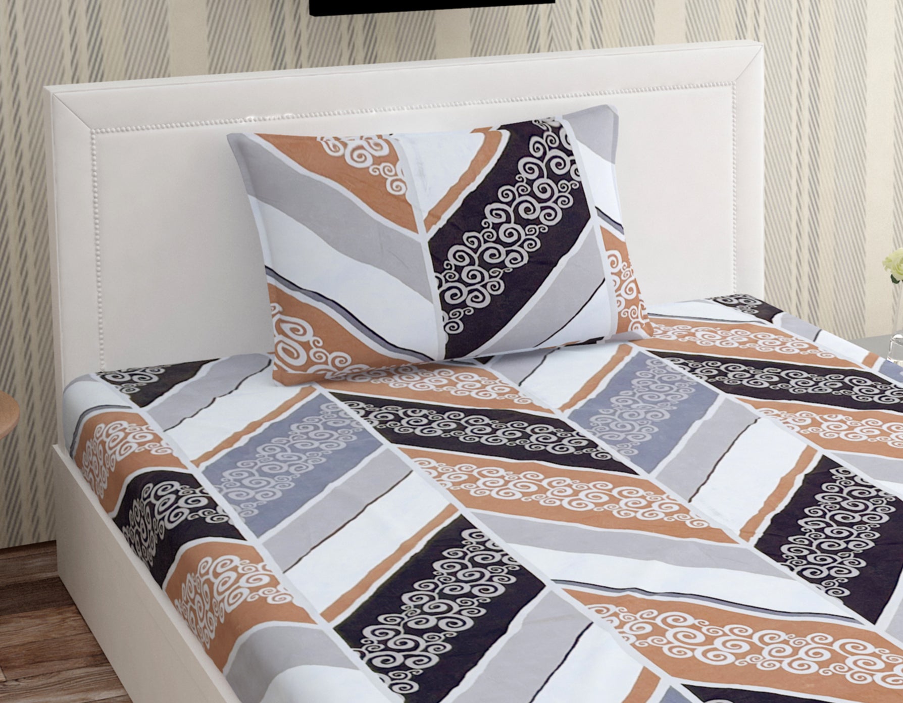 Europa - Multicolor Chevron and Motifs - 240 TC Printed Bedsheet