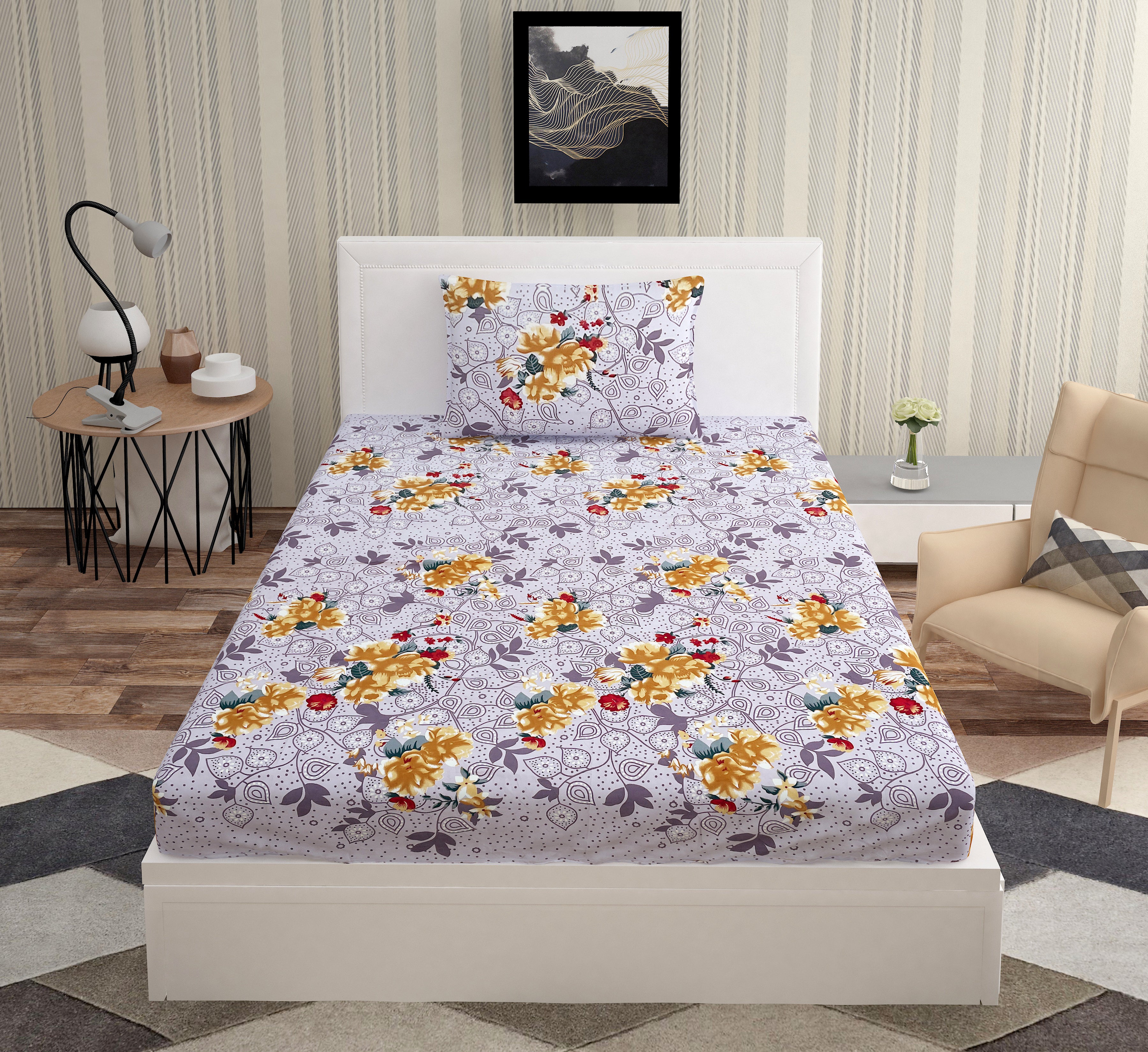 Europa - Inking and Flora in Dull pink - 240 TC Printed Queen Bedsheet