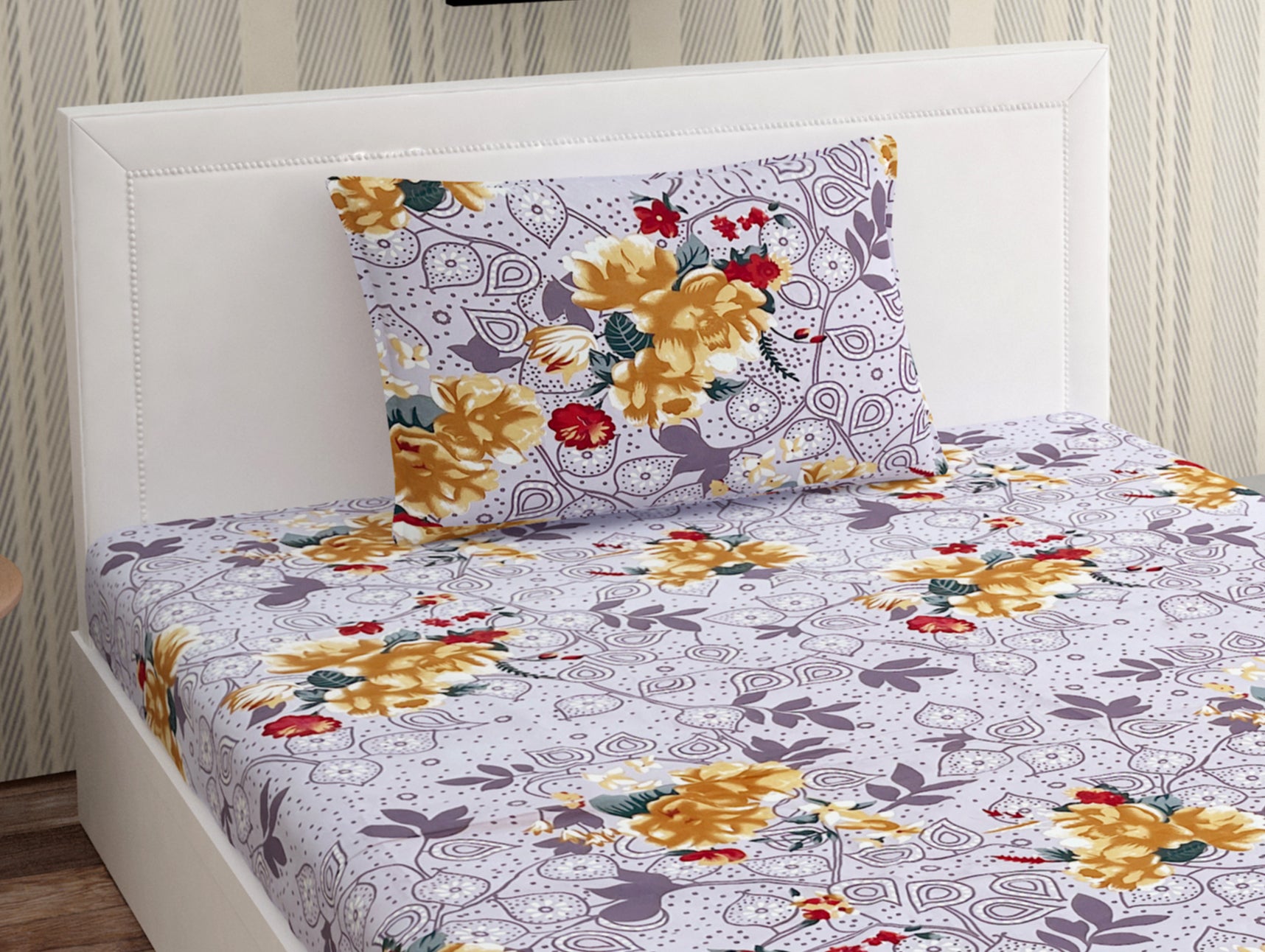 Europa - Inking and Flora in Dull pink - 240 TC Printed Queen Bedsheet