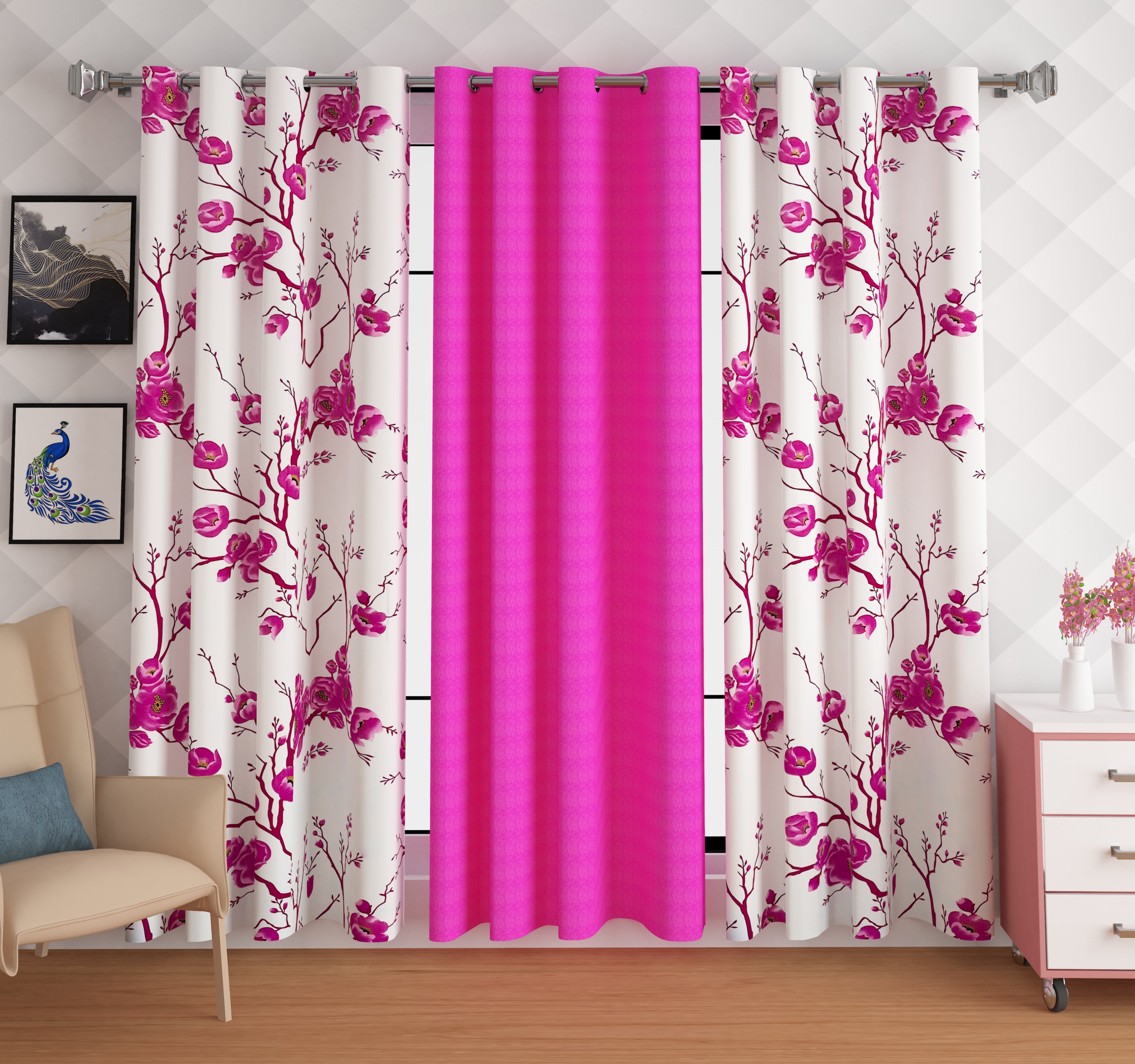 Lunar Days - Crescent Eyelet Curtain - Floral Ivy Combo Pack of 3 Piece