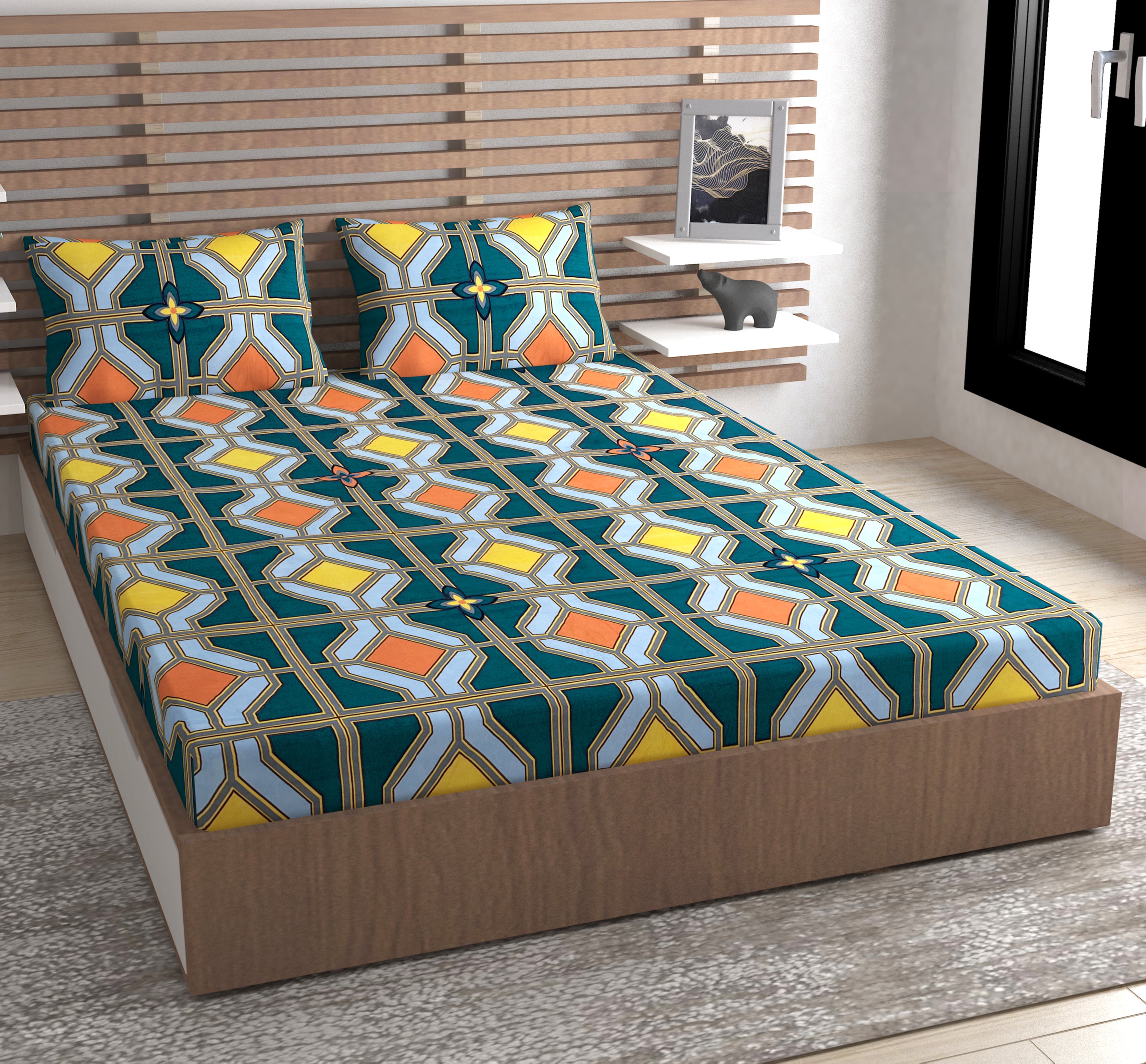 Europa - Abstract in Dark Green - 240 TC Printed Bedsheet