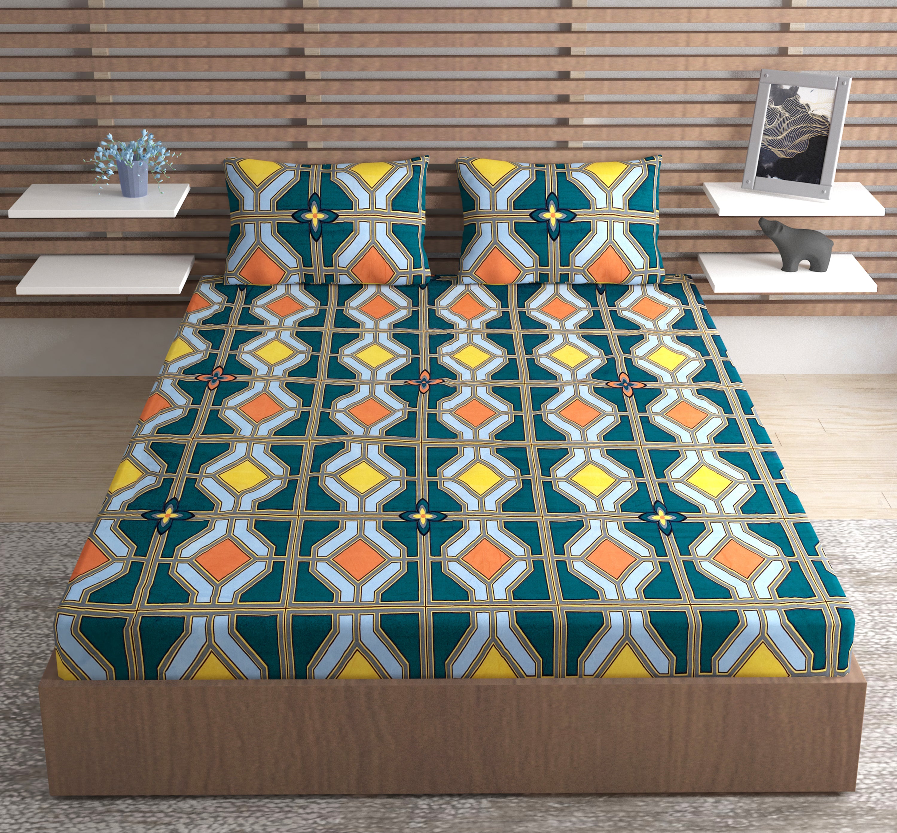 Europa - Abstract in Dark Green - 240 TC Printed Bedsheet