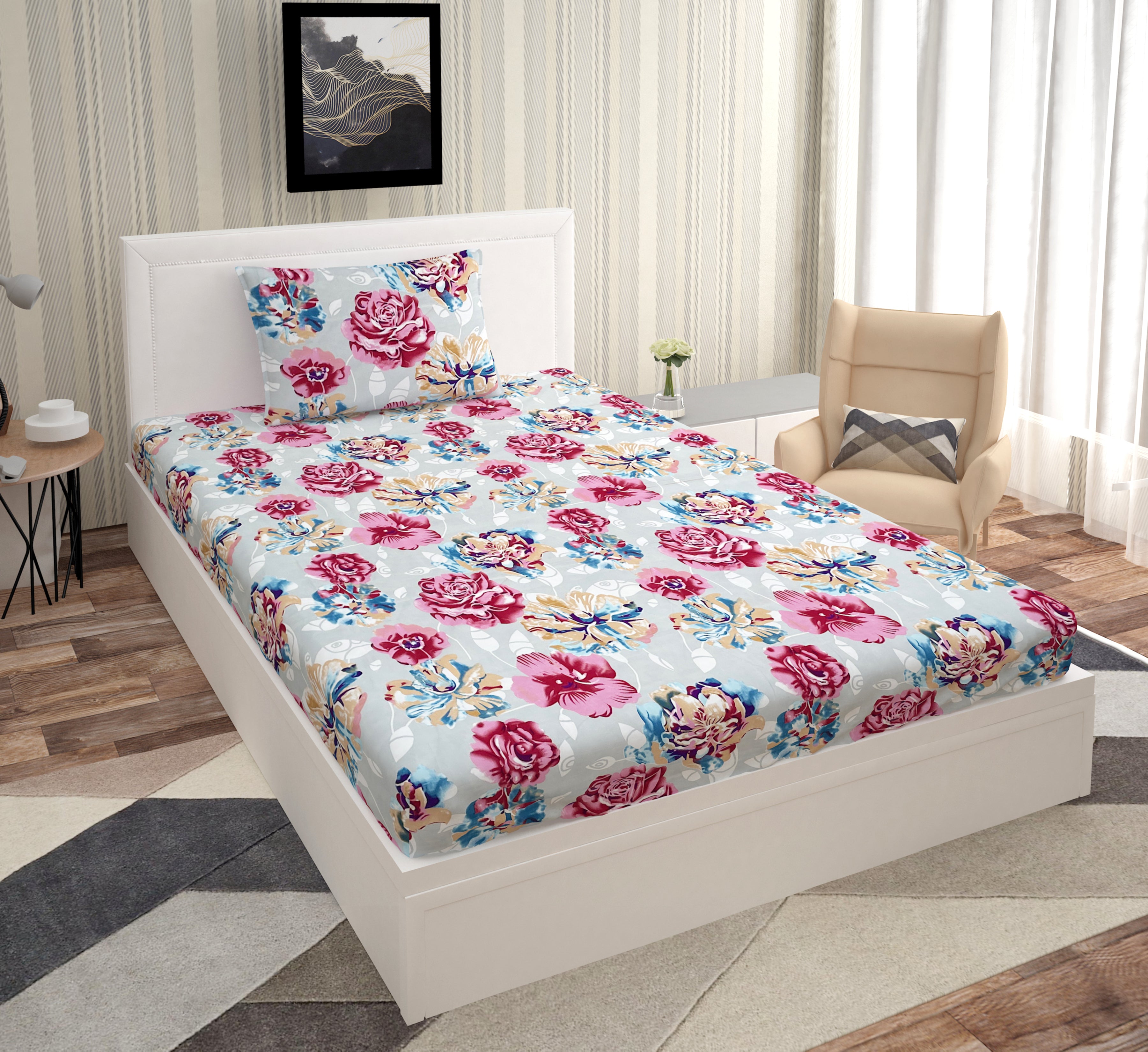 Europa - FLORAL PINK - 240 TC Printed Queen Bedsheet