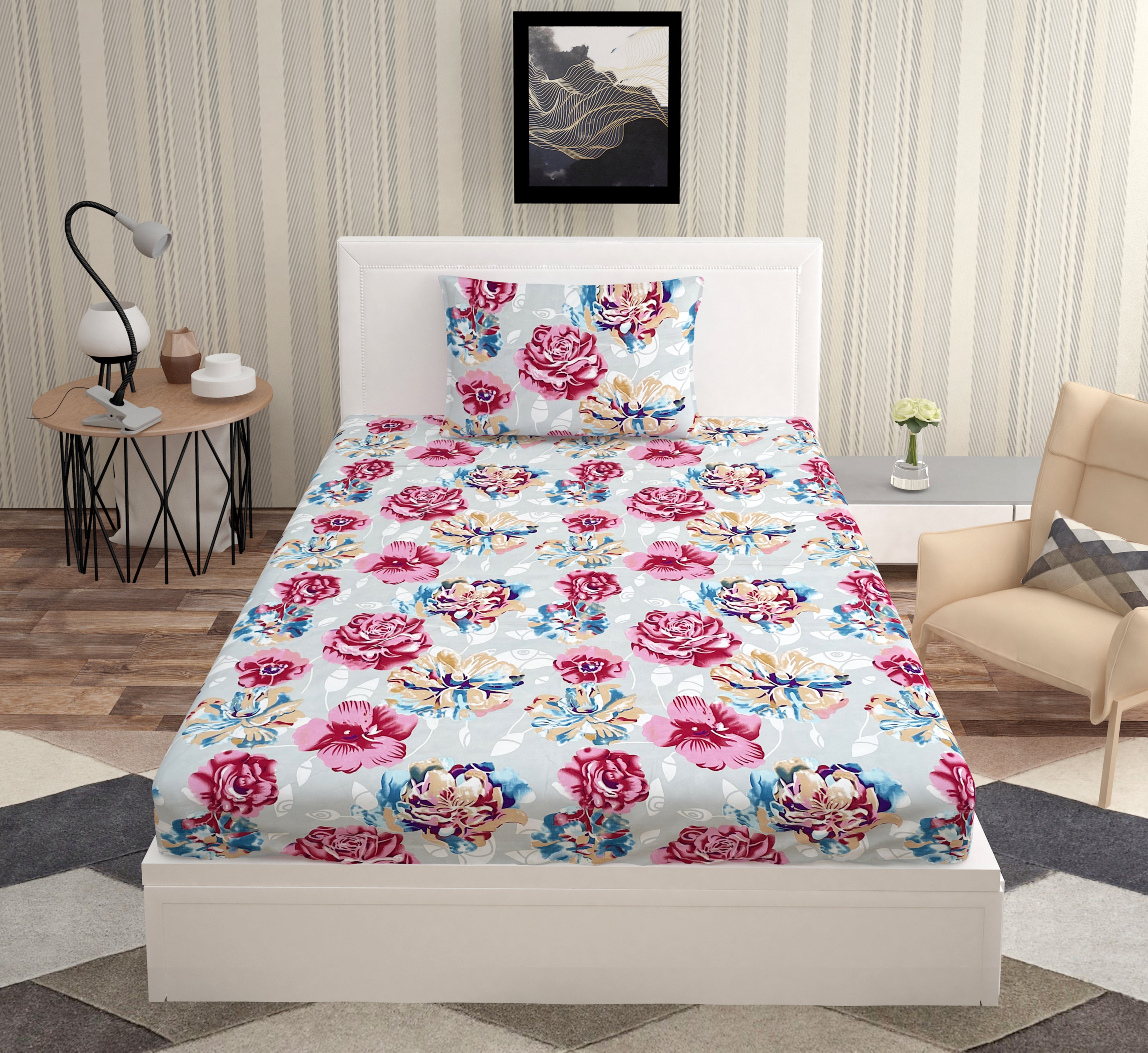 Europa - FLORAL PINK - 240 TC Printed Queen Bedsheet