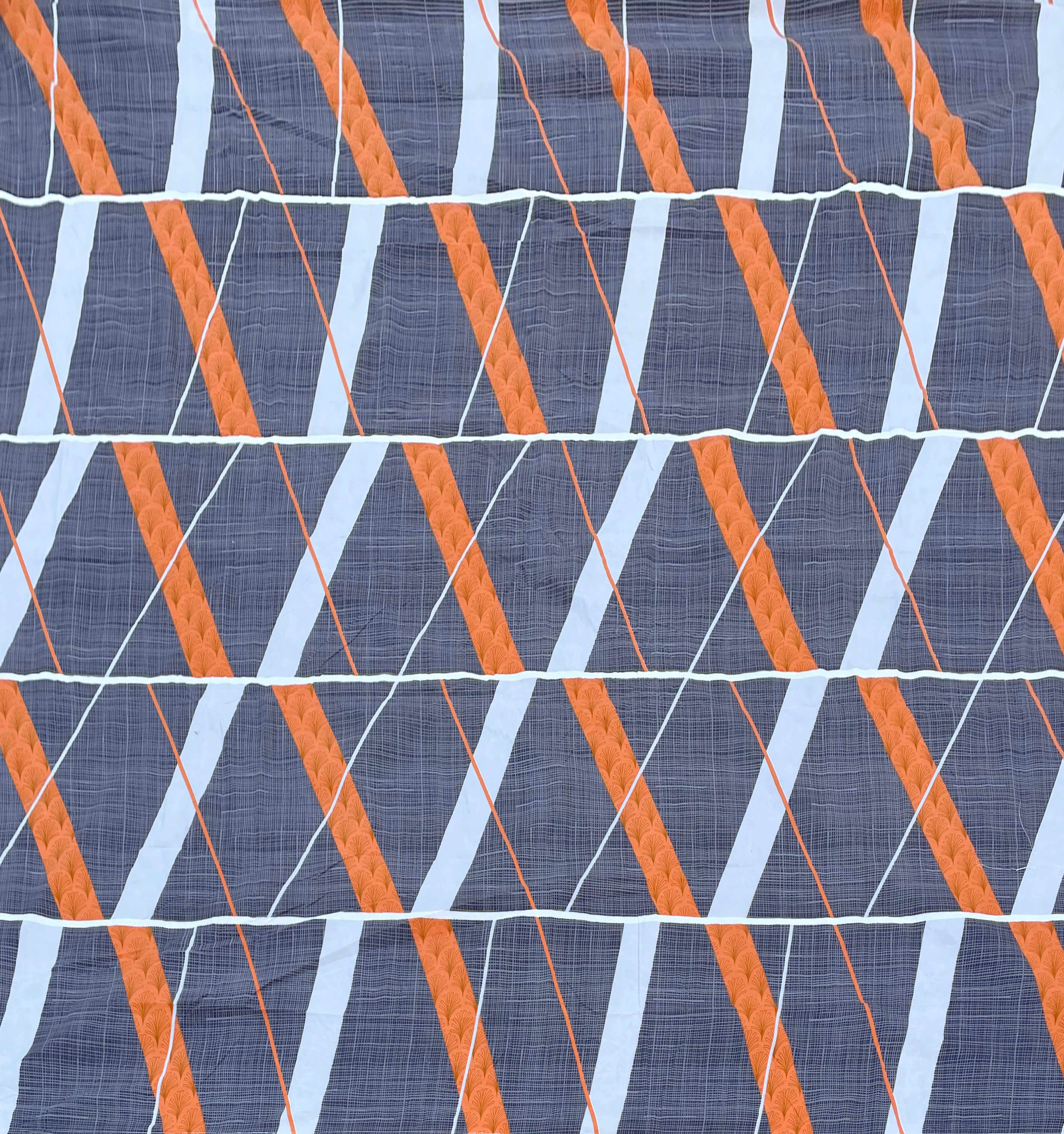 Europa - Orange Diagonals in Denim Blue - 240 TC Printed Bedsheet