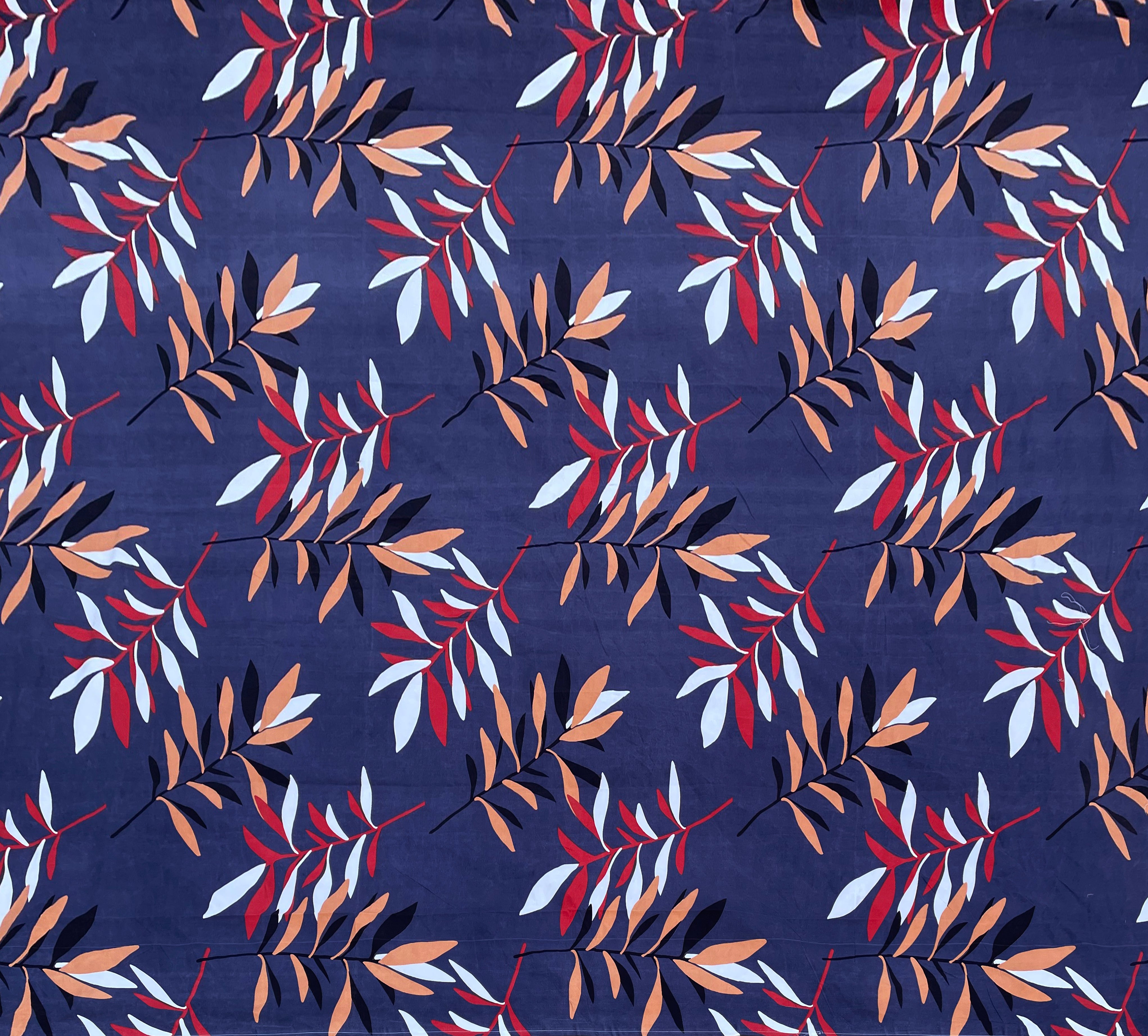 Europa - Multicolor Leaves in Deep Blue - 240 TC Printed Bedsheet