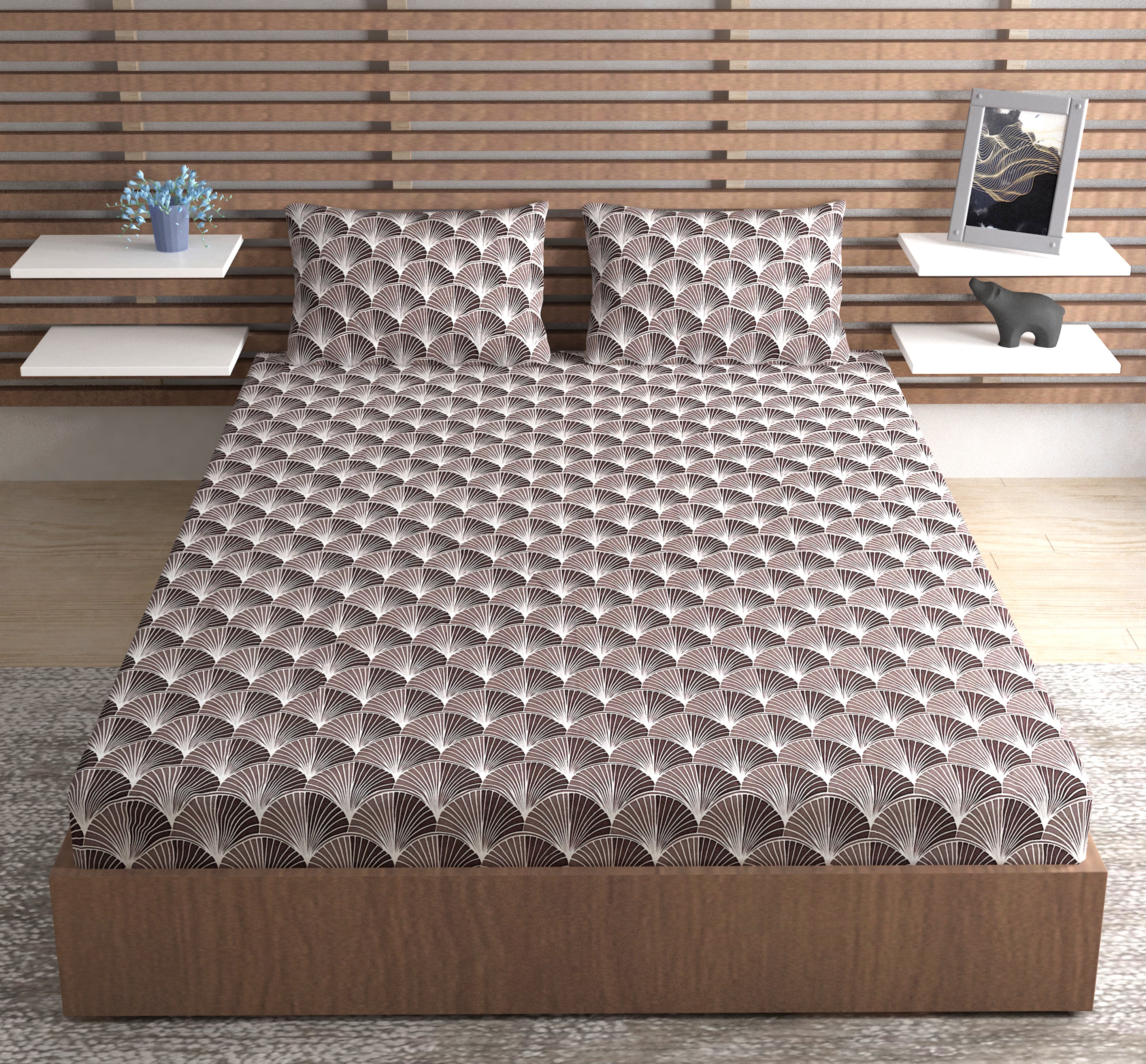 Europa - Oriental Fan in Beige Brown - 240 TC Printed Bedsheet