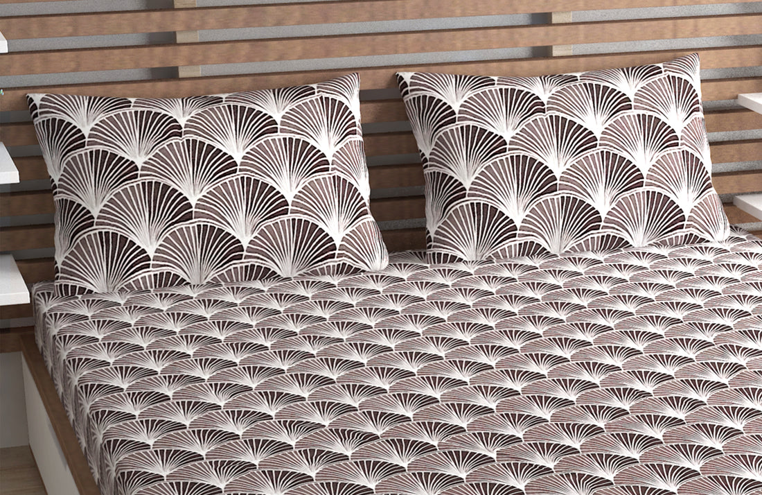 Europa - Oriental Fan in Beige Brown - 240 TC Printed Bedsheet