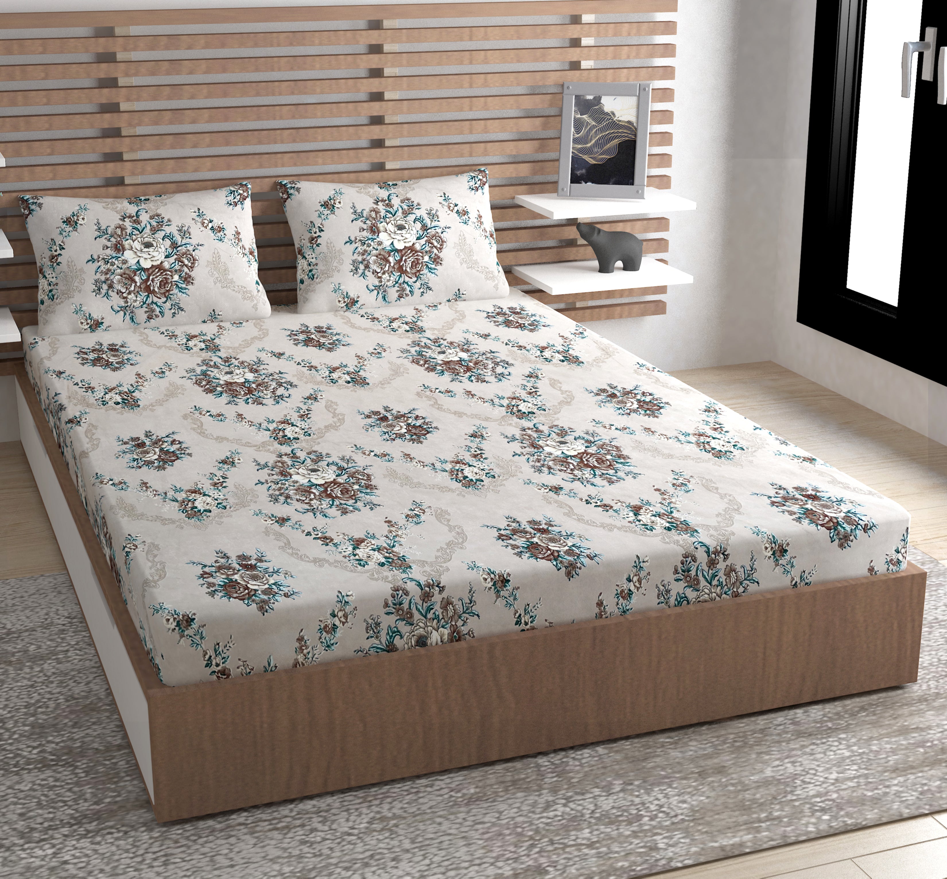 Europa - Floral Dull Brown - 240 TC Printed Bedsheet