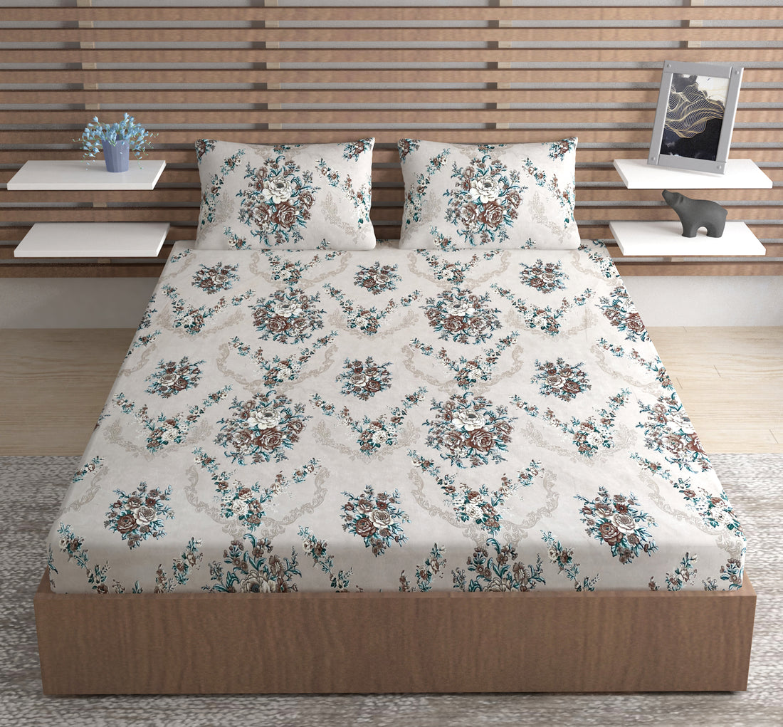 Europa - Floral Dull Brown - 240 TC Printed Bedsheet