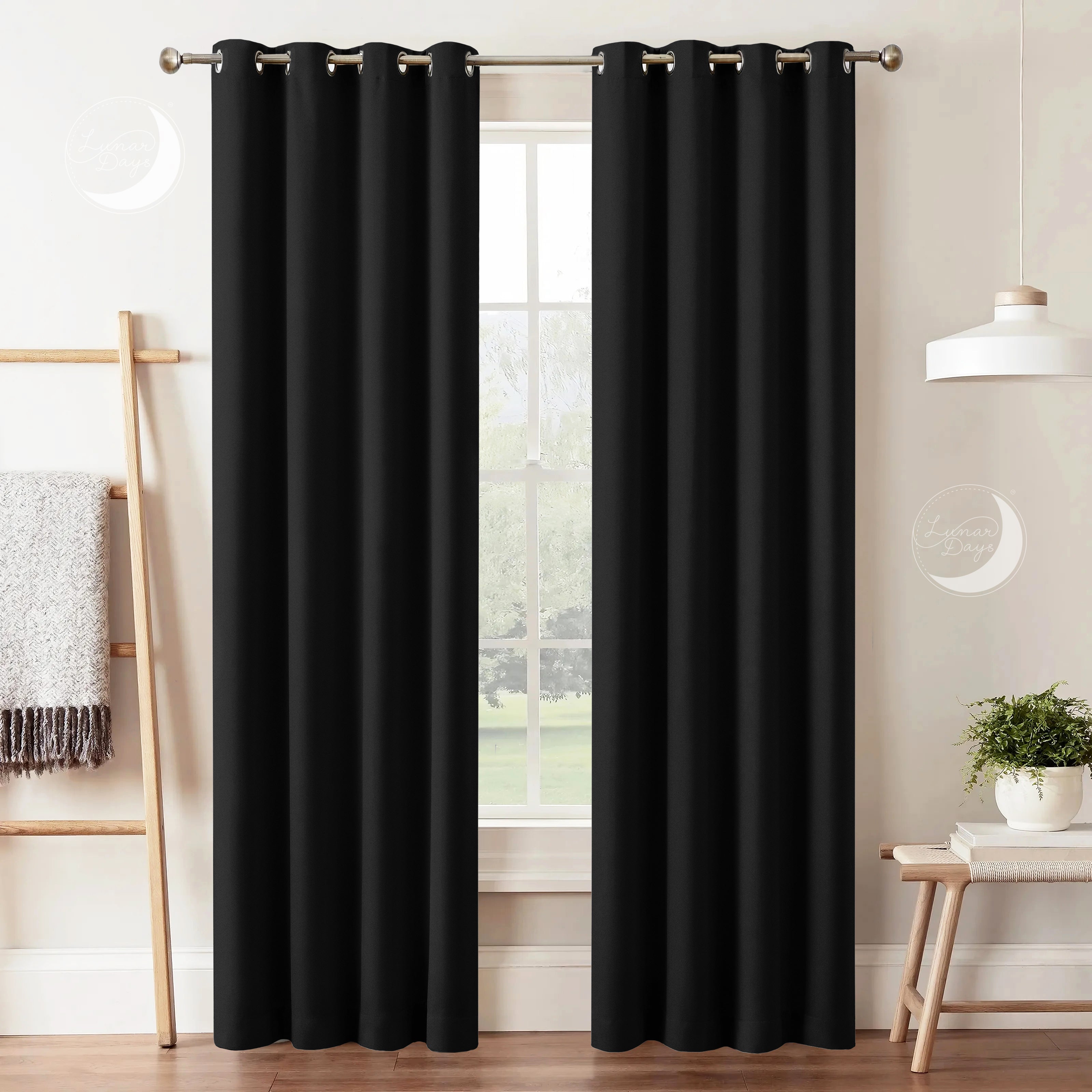 Lunar Days 100% Room Darkening Solid Blackout Curtains, Set of 2
