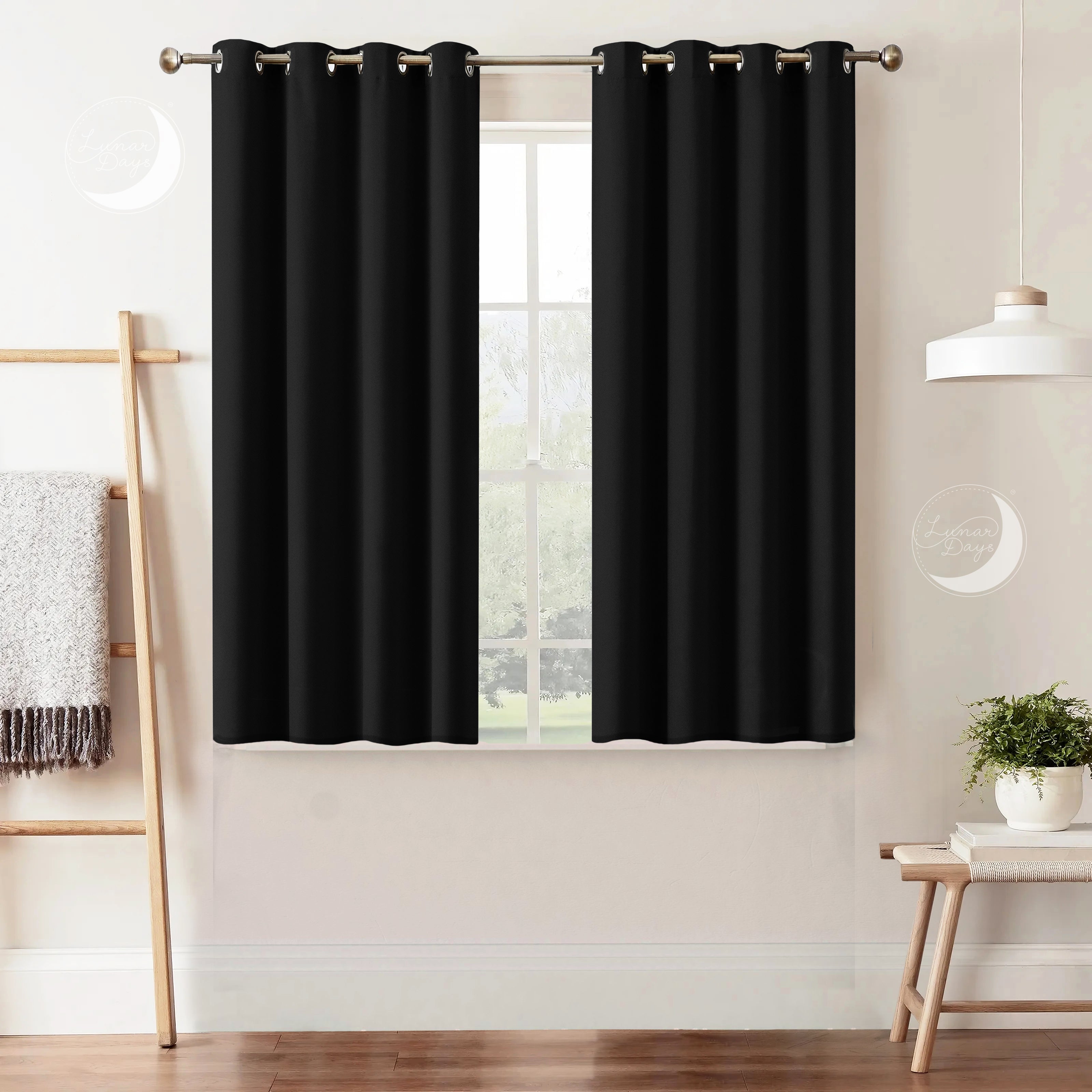 Lunar Days 100% Room Darkening Solid Blackout Curtains, Set of 2