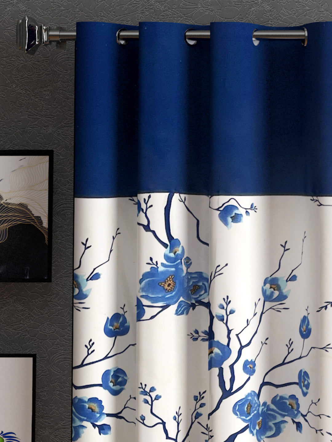 Lunar Days Floral Print Patch Eyelet Curtain- Pack of 2