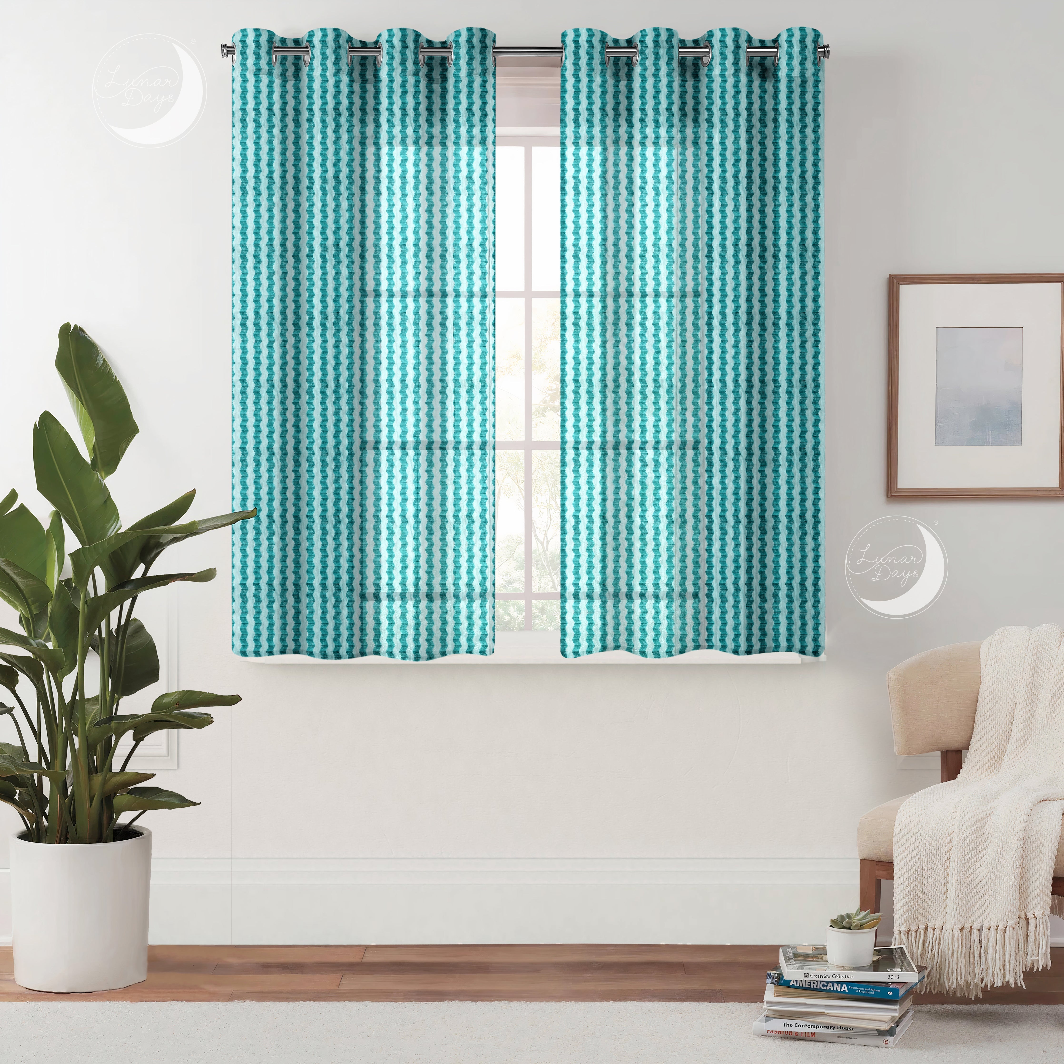 Lunar Days Semi Transparent Net Sheer Polyester Stripes Curtains