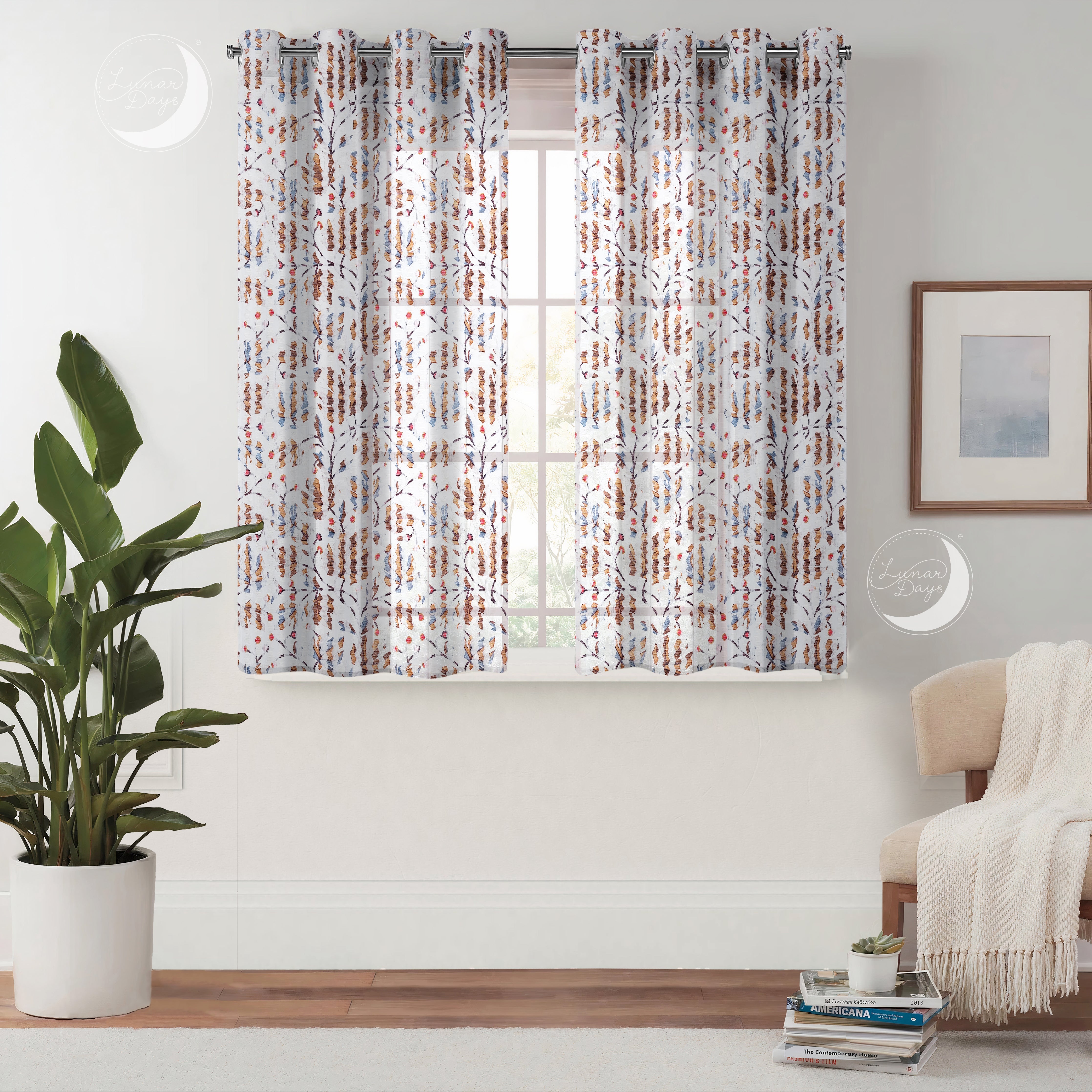 Lunar Days Semi Transparent Net Sheer Polyester Leaf Curtains