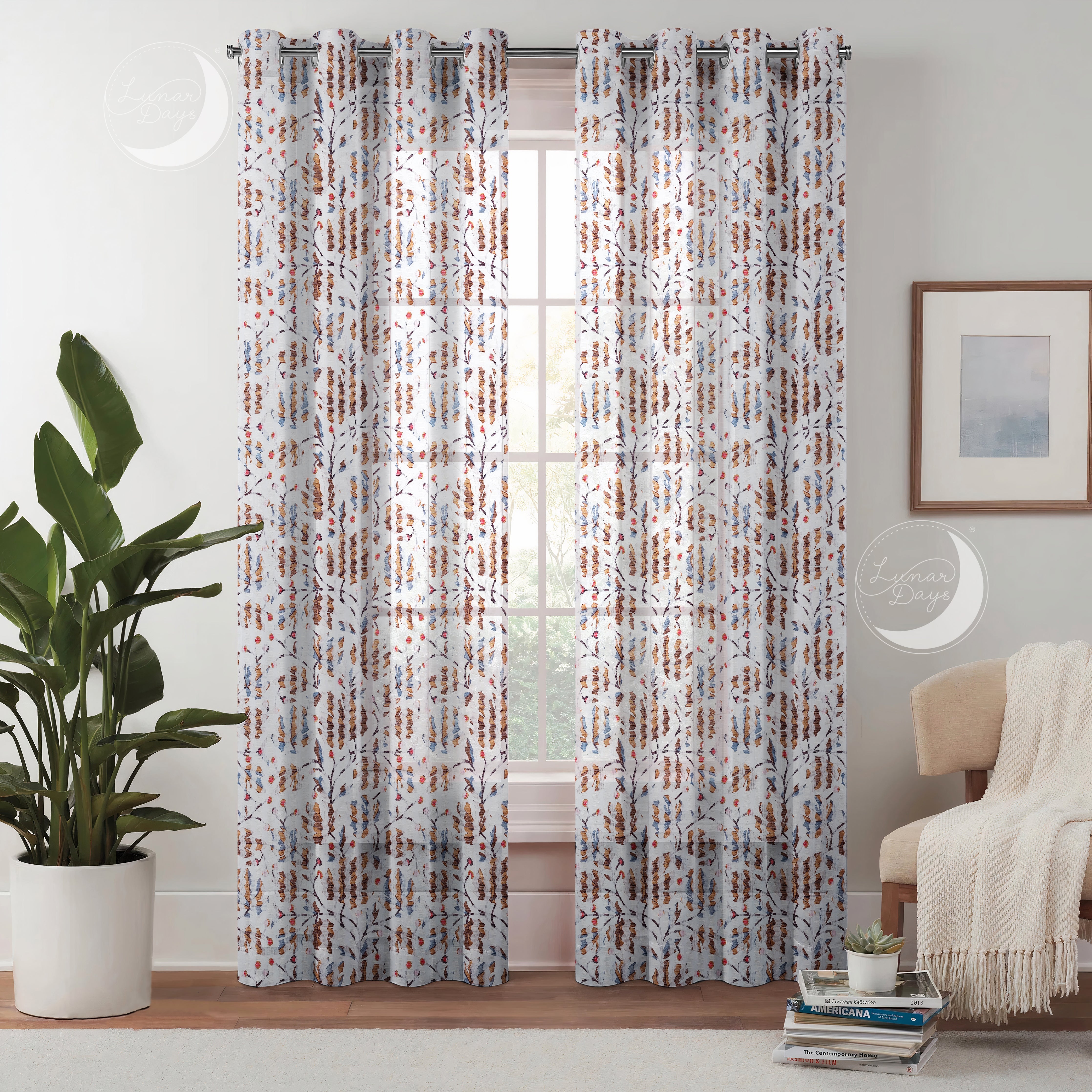 Lunar Days Semi Transparent Net Sheer Polyester Leaf Curtains