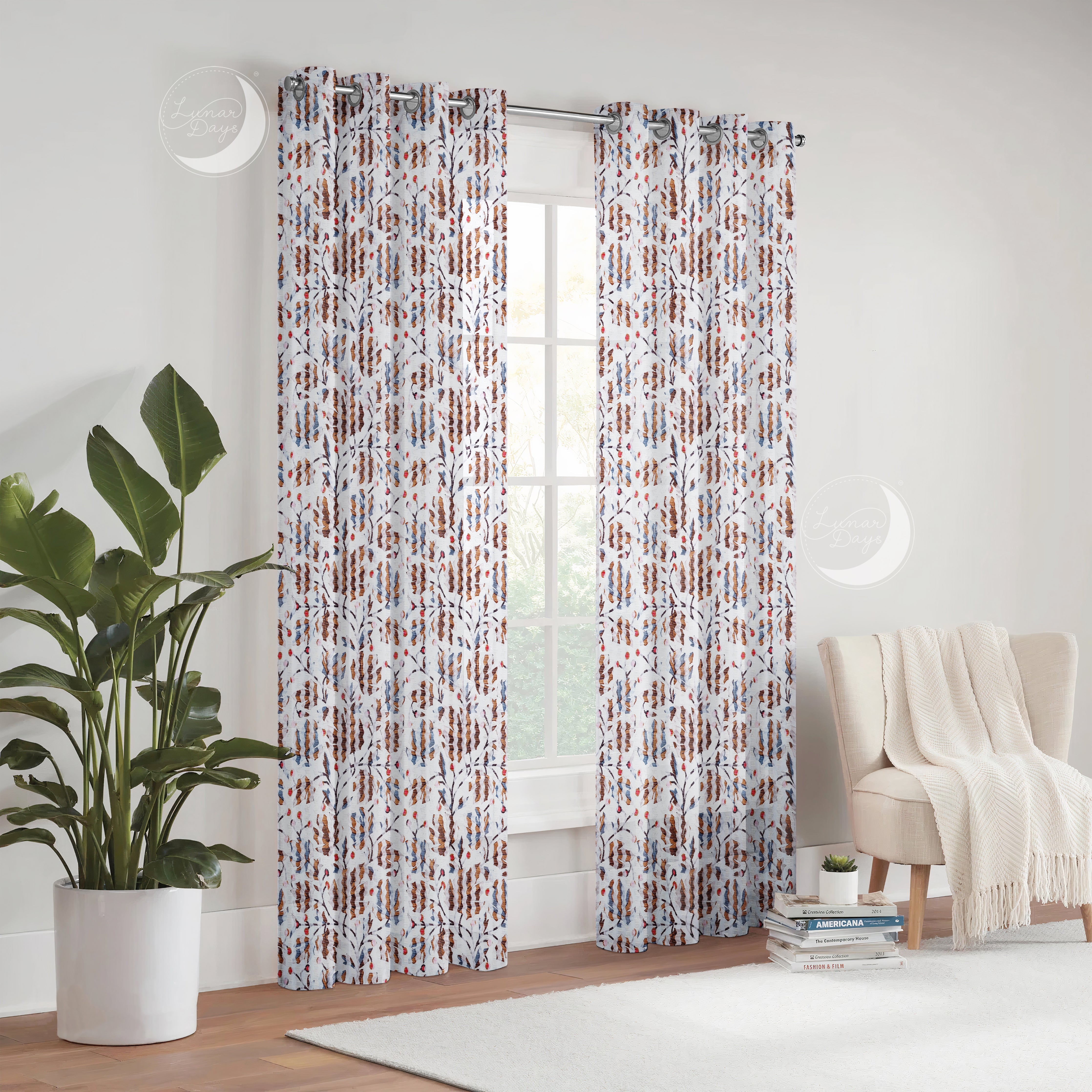 Lunar Days Semi Transparent Net Sheer Polyester Leaf Curtains
