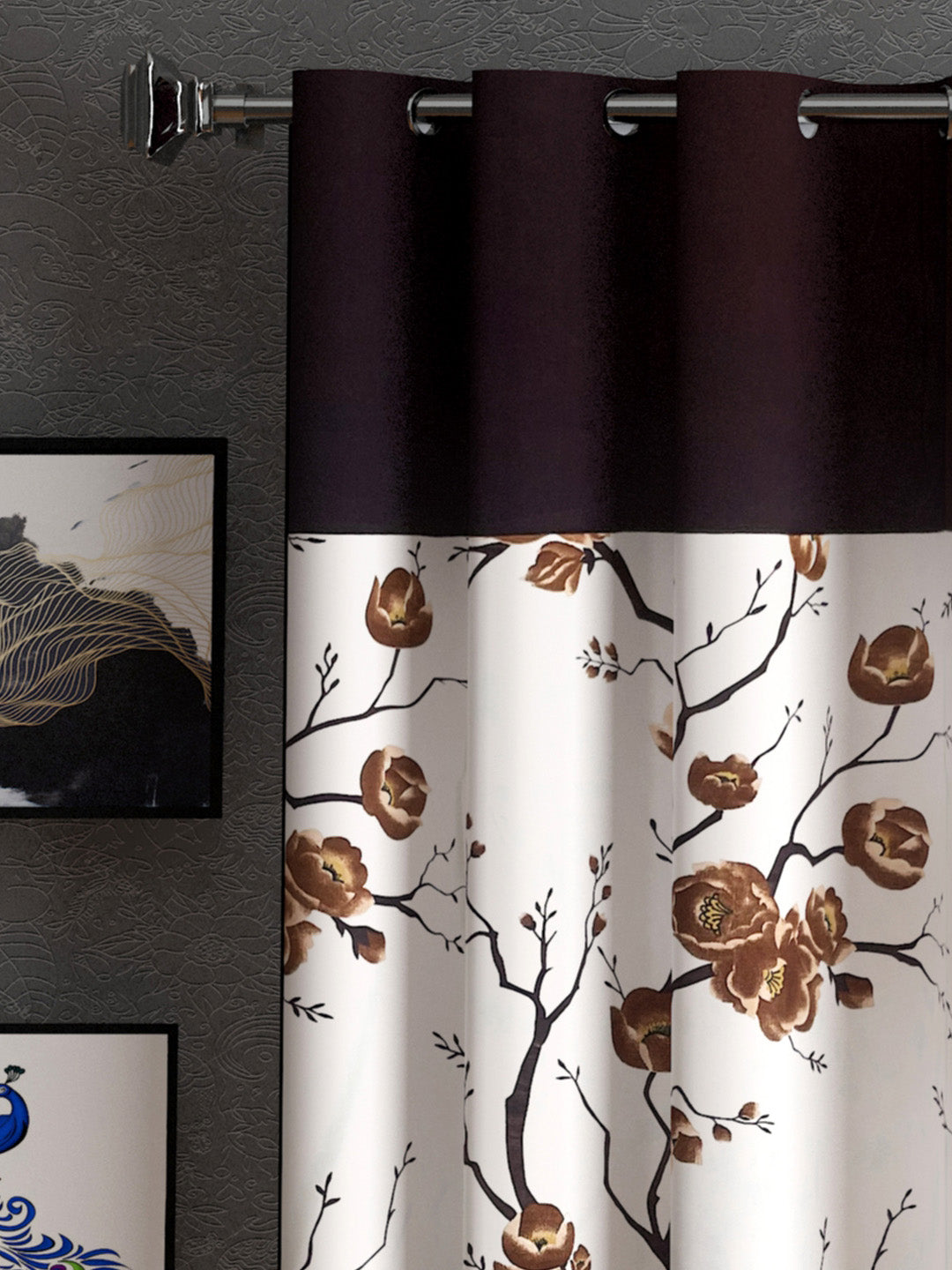 Lunar Days Floral Print Patch Eyelet Curtain- Pack of 2