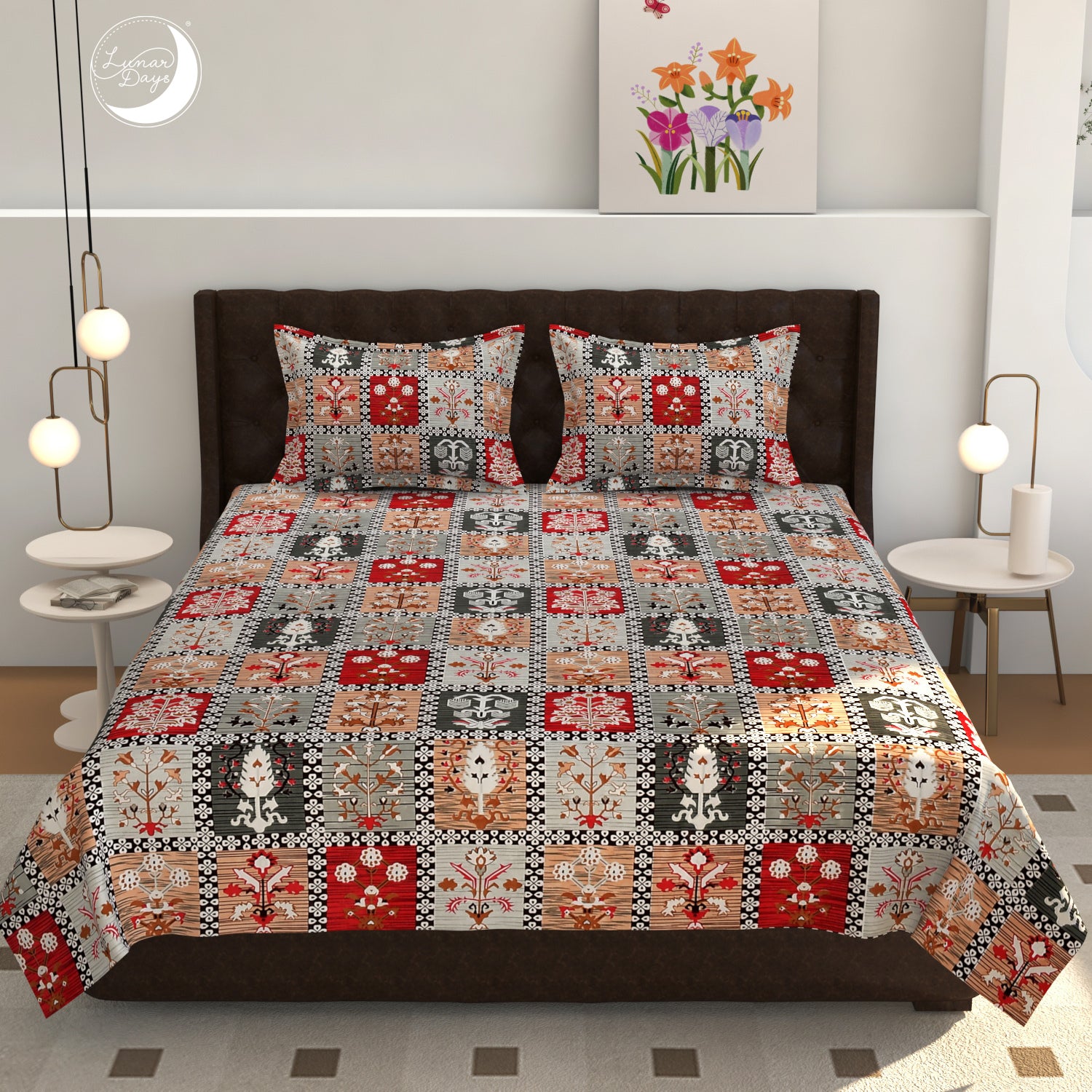 Lunar Days 200 TC Premium Microfiber Double Bedsheet with 2 Pillow Cover Breathable, Wrinkle Resistance, Durable & Fade Resistant