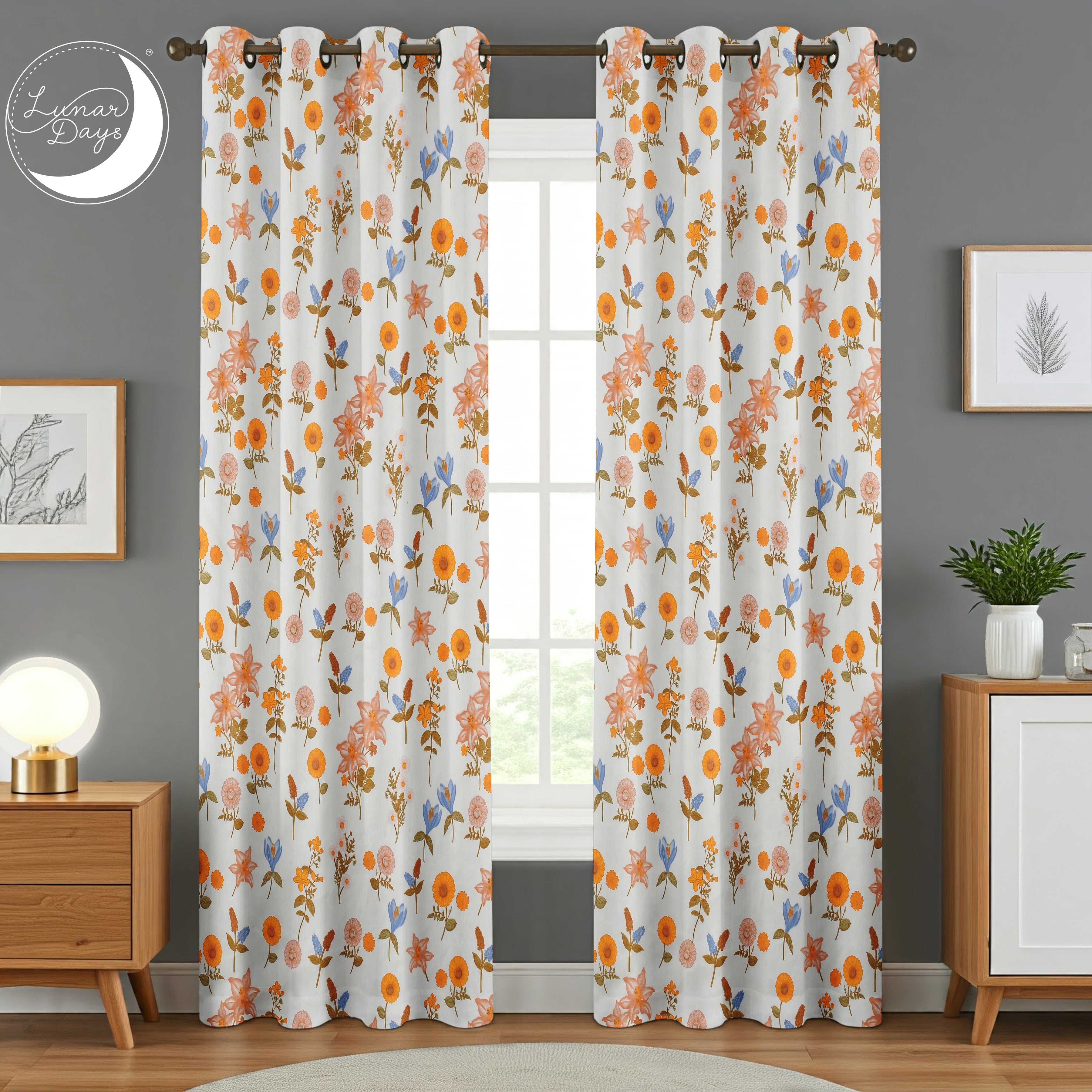 Lunar Days Polyester Semi Sheer Door/Window Curtain for Living Room, Bedroom, Office Pack of 2