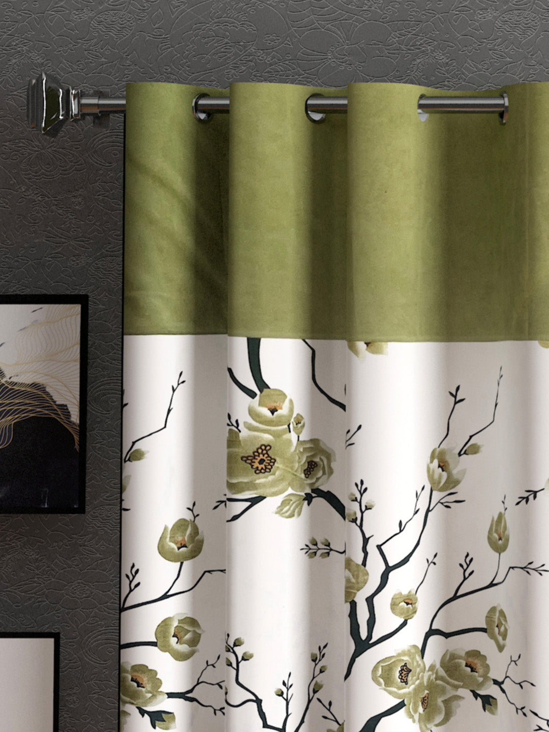 Lunar Days Floral Print Patch Eyelet Curtain- Pack of 2