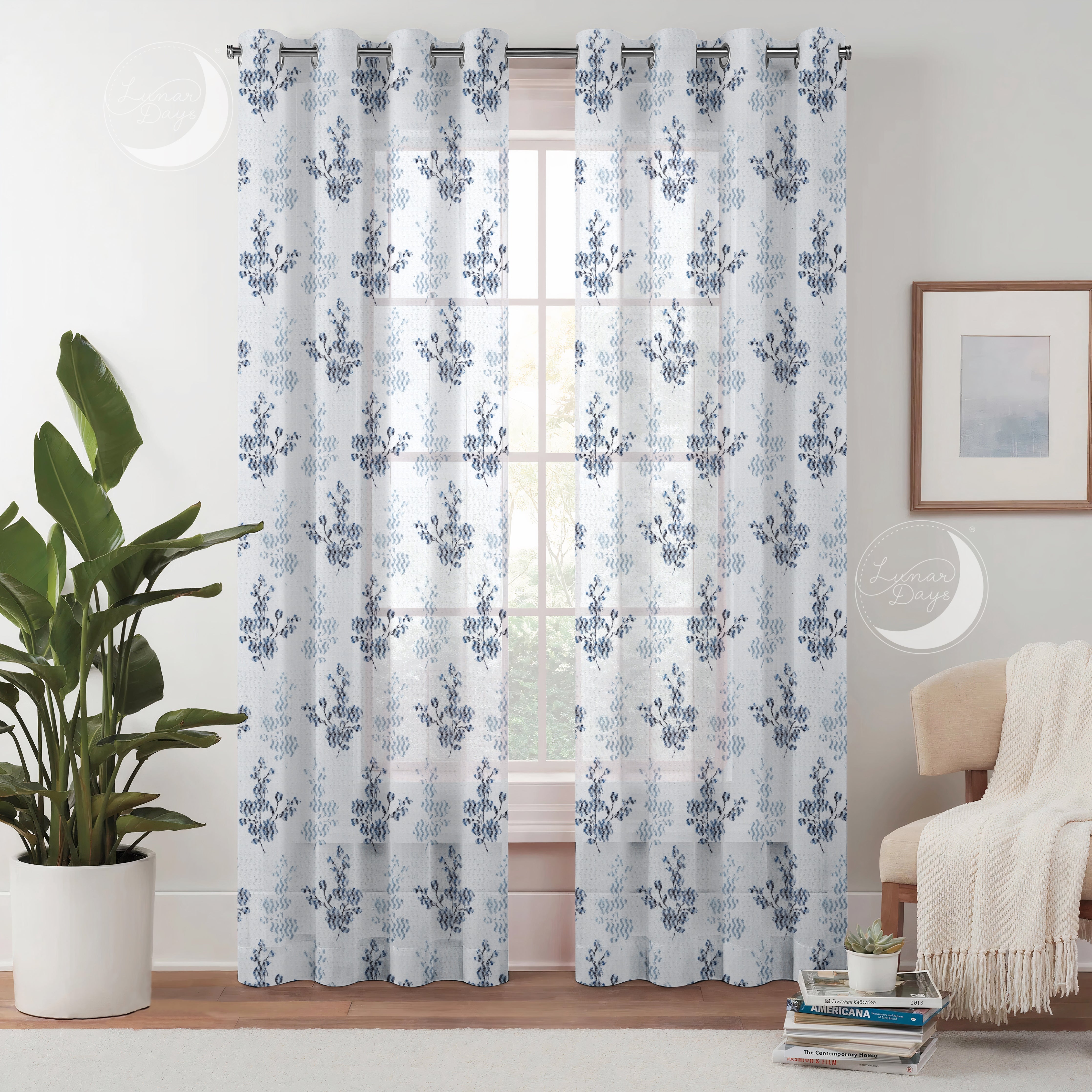 Lunar Days Semi Transparent Net Sheer Polyester Floral Curtains