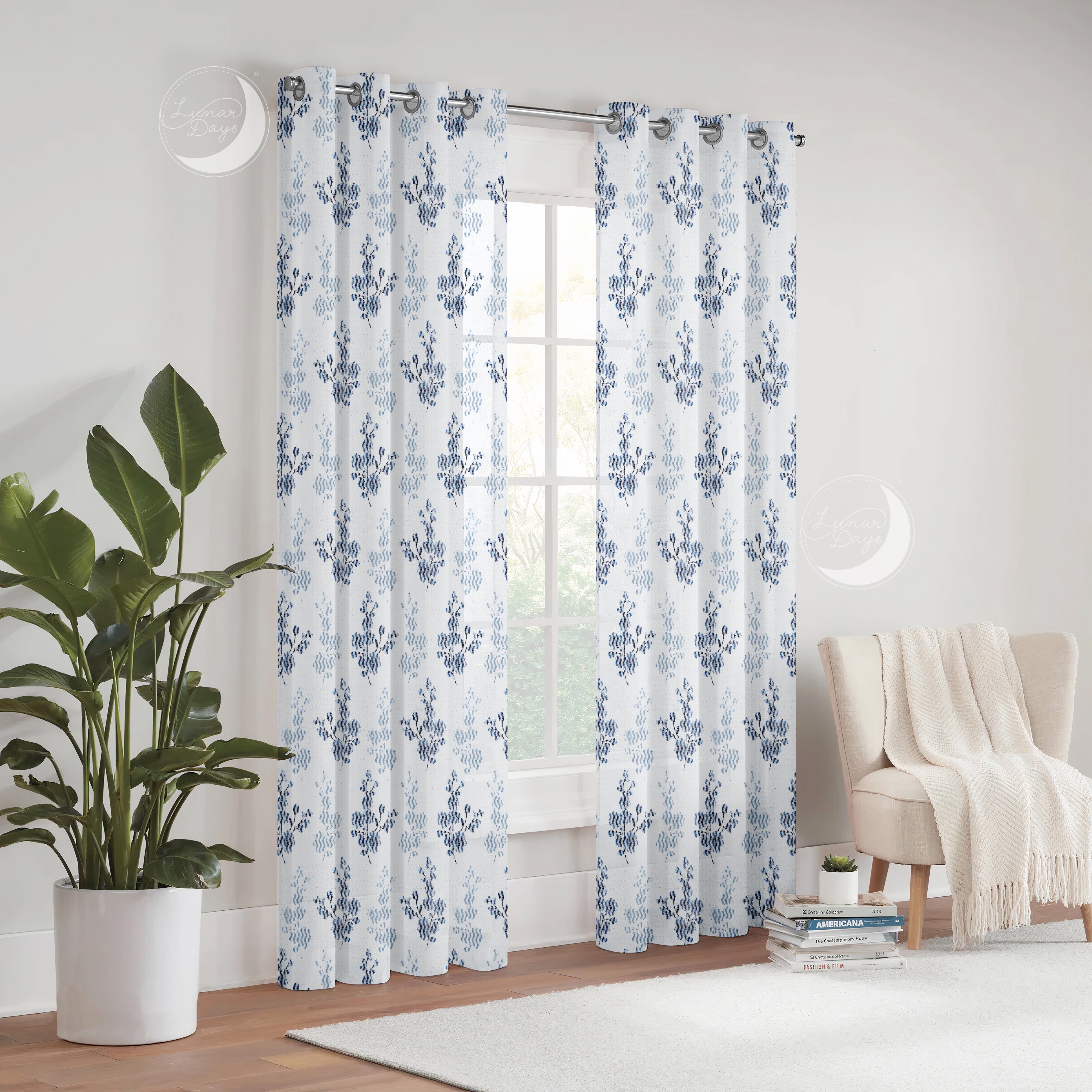 Lunar Days Semi Transparent Net Sheer Polyester Floral Curtains