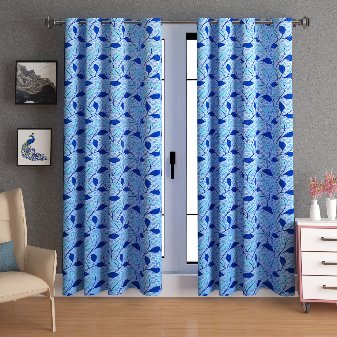Lunar Days Full Moon Eyelet Curtain Ivy Print in Sky Blue