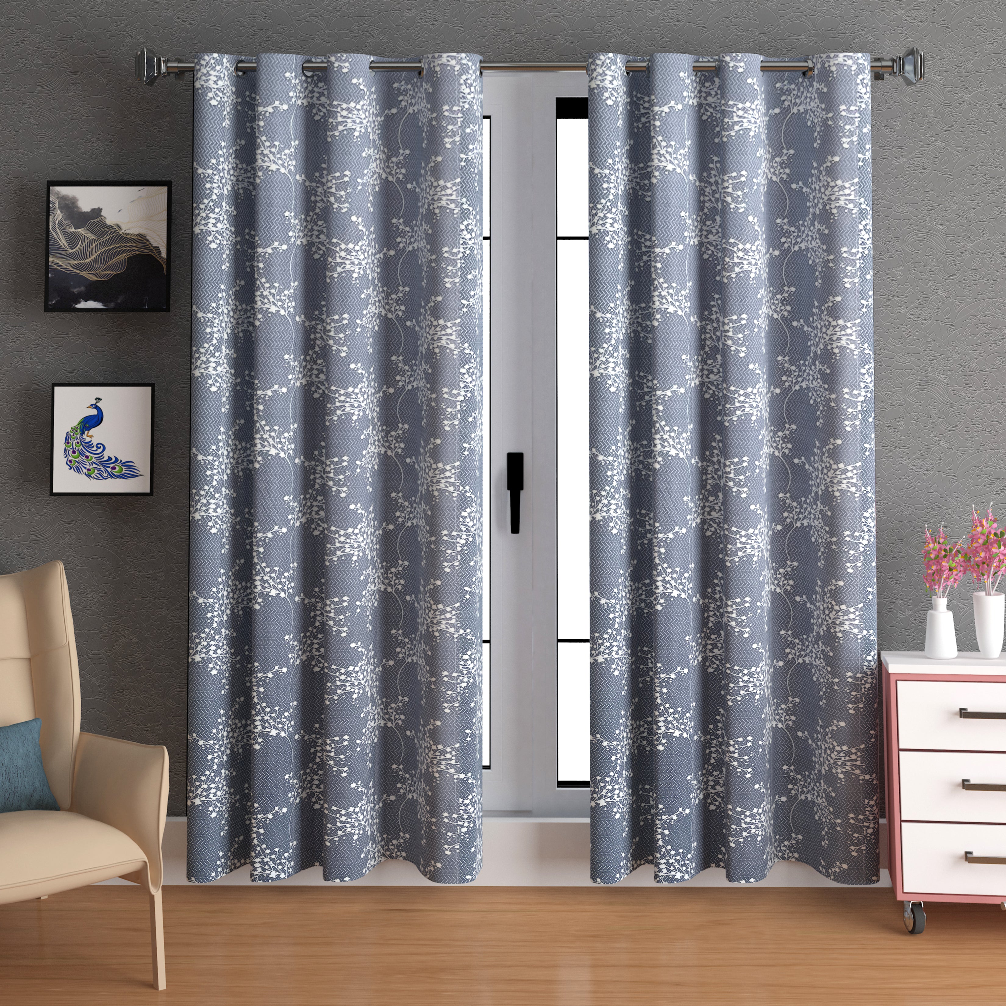 Lunar Days Polyester Room Darkening Door/Window Curtain for Living Room, Bedroom, Office,  - Set of 3 (Grey)