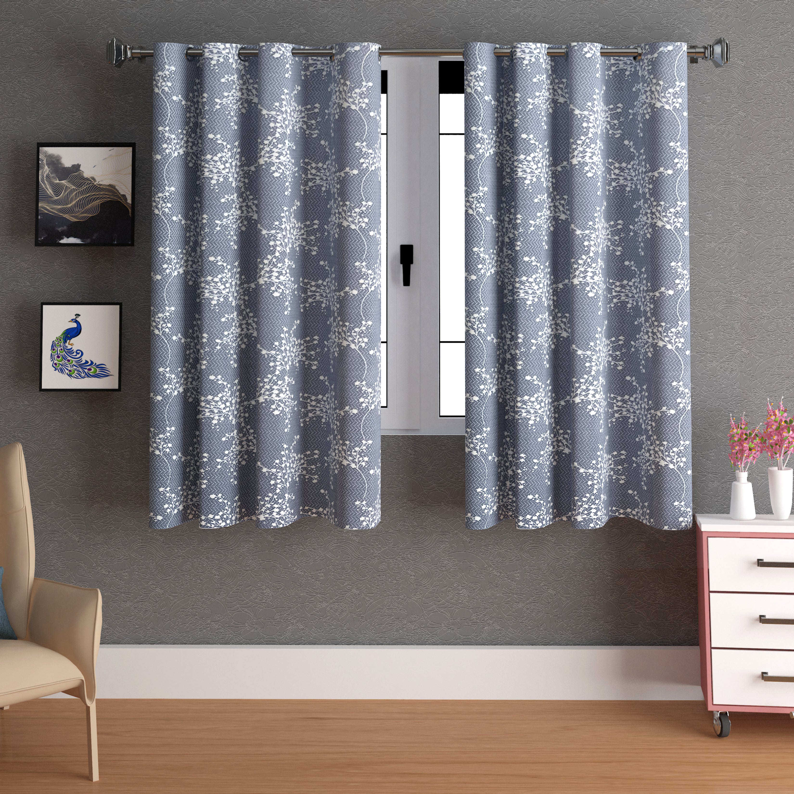 Lunar Days Polyester Room Darkening Door/Window Curtain for Living Room, Bedroom, Office,  - Set of 3 (Grey)