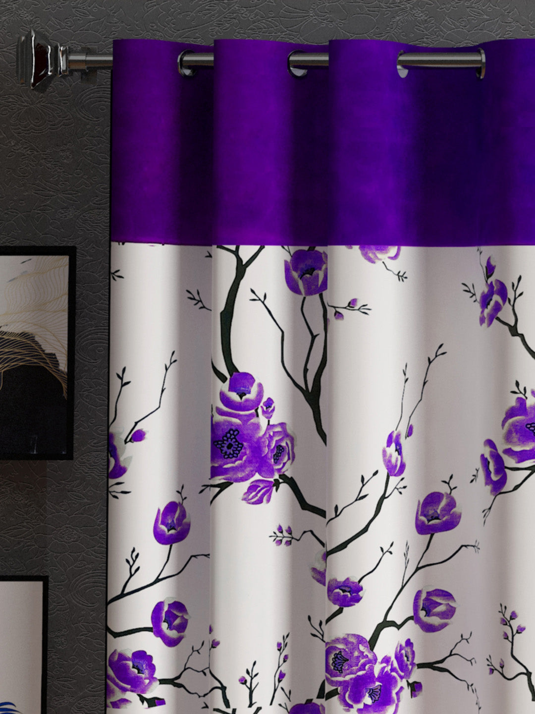 Lunar Days Floral Print Patch Eyelet Curtain- Pack of 2