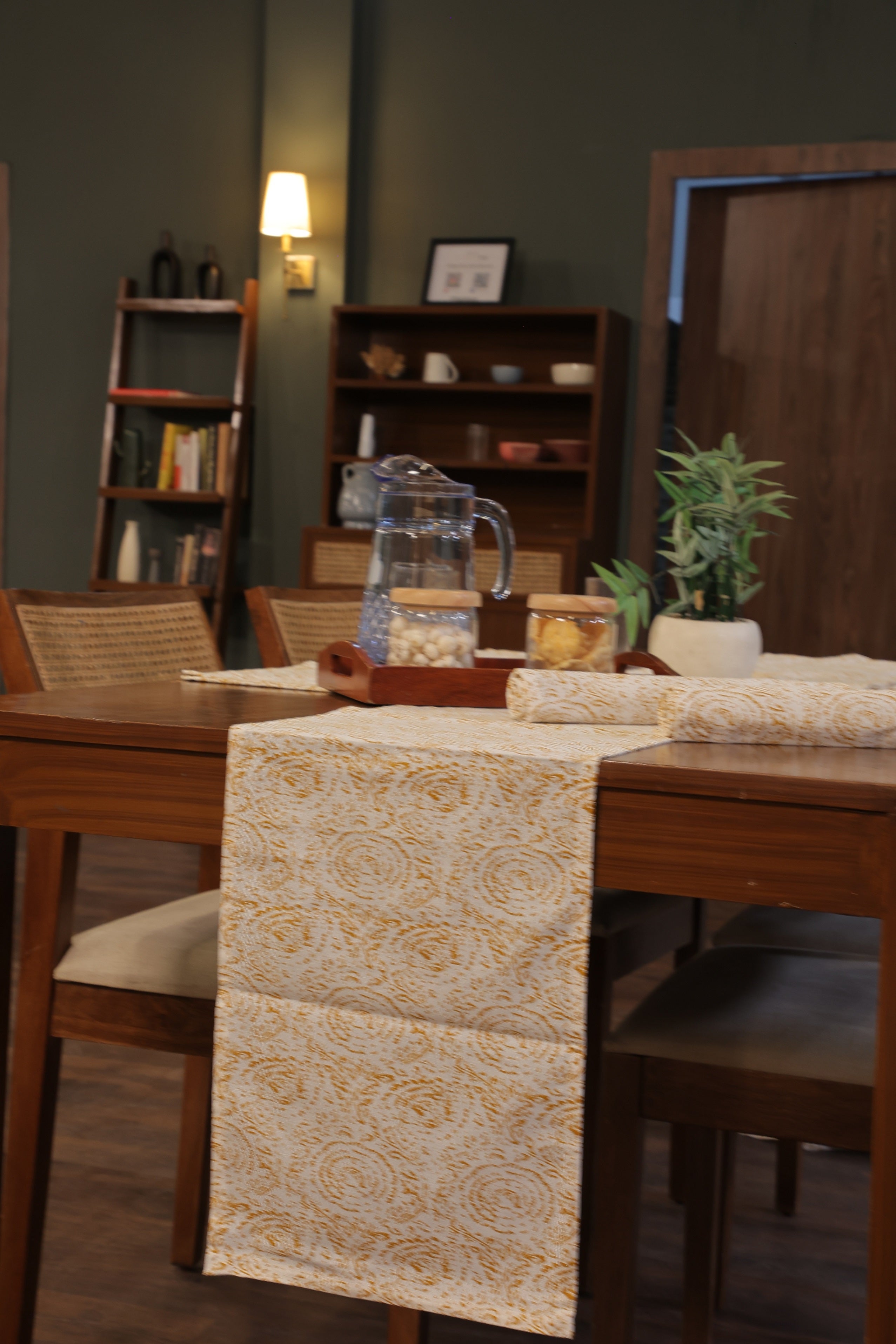 Lunar Days 100% Cotton Rectangular Dining Table mat with Runner (Runner size: 13*72 Inch & Mats Size: 13*20 Inch) YELLOW