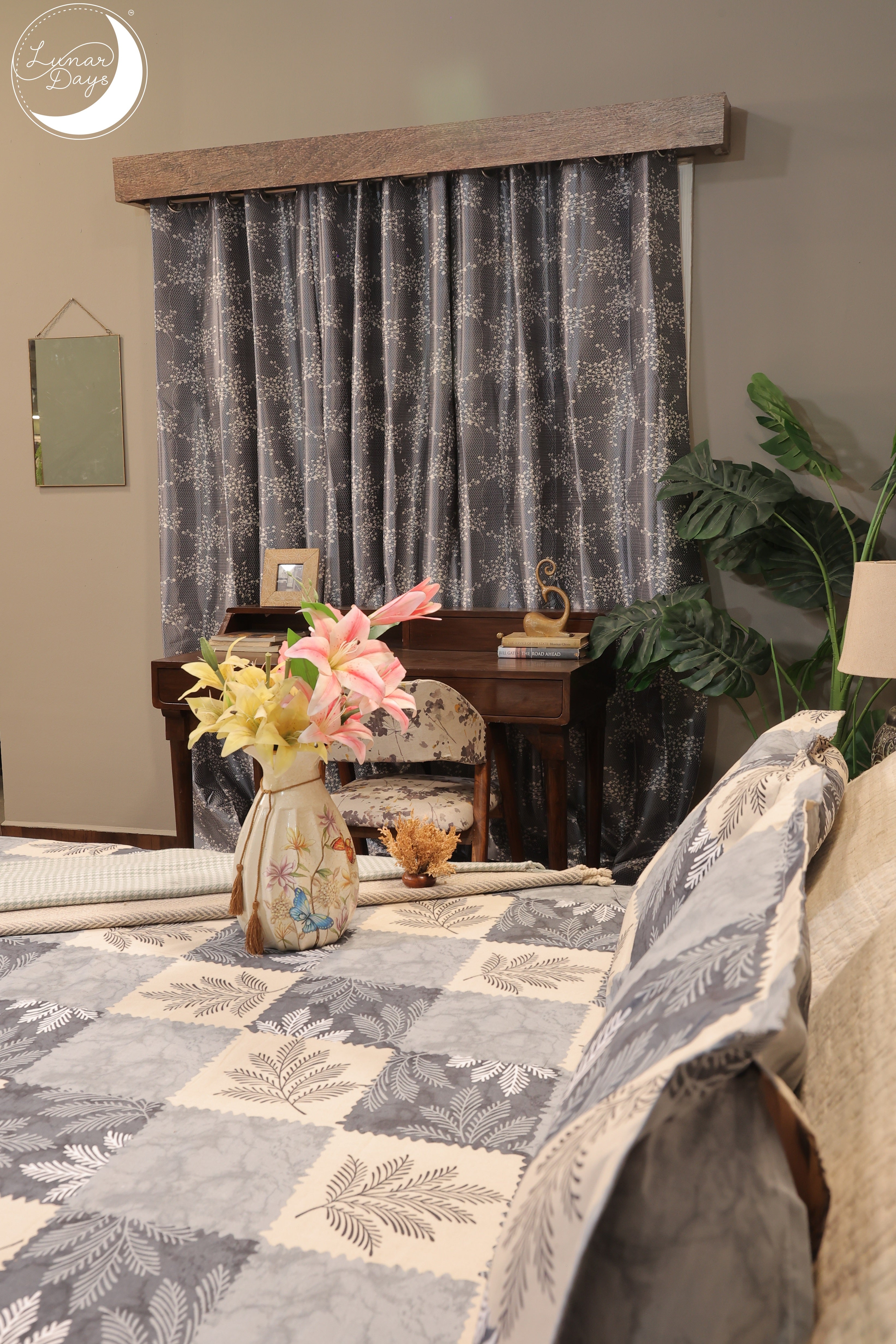 Lunar Days Polyester Room Darkening Door/Window Curtain for Living Room, Bedroom, Office,  - Set of 3 (Grey)