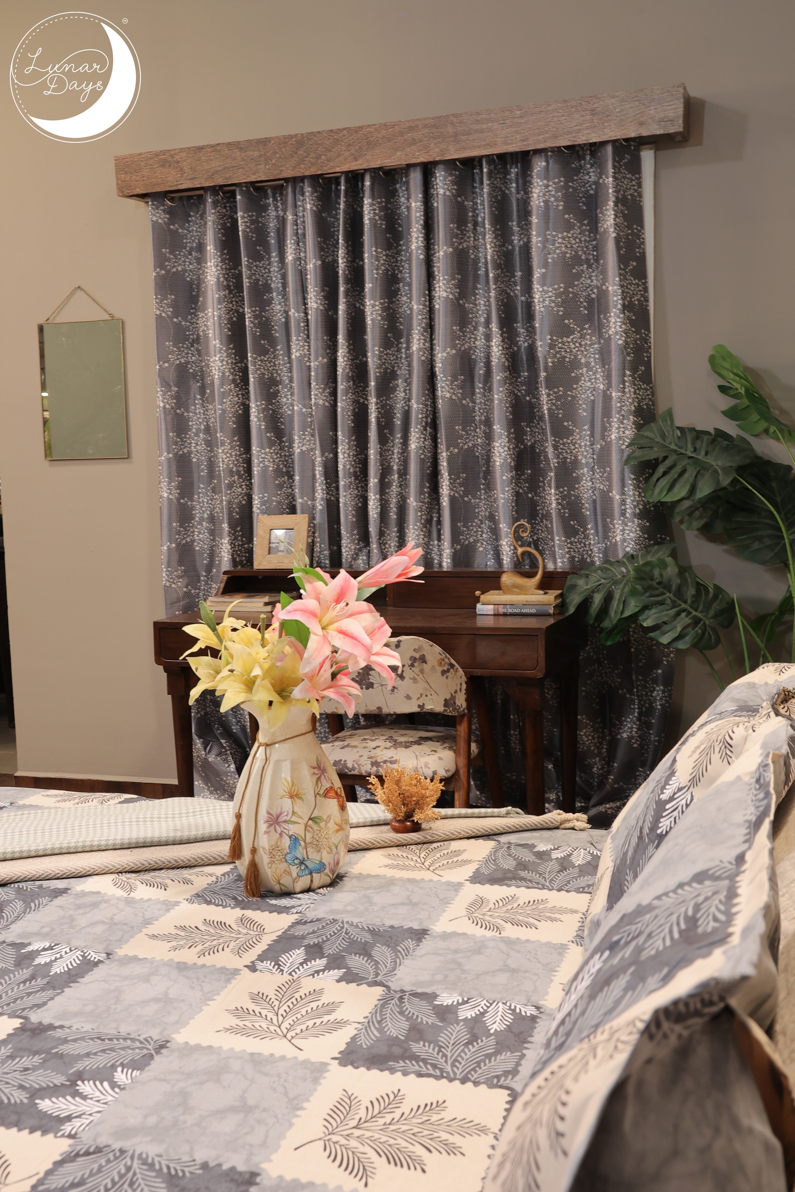 Lunar Days Polyester Room Darkening Door/Window Curtain for Living Room, Bedroom, Office,  - Set of 3 (Grey)