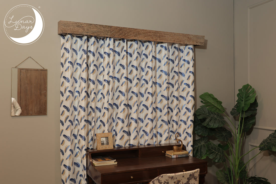 Lunar Days Polyester Room Darkening Window/Door Curtain for Living Room, Bedroom, Office (Feather in Blue)  - Set of 3
