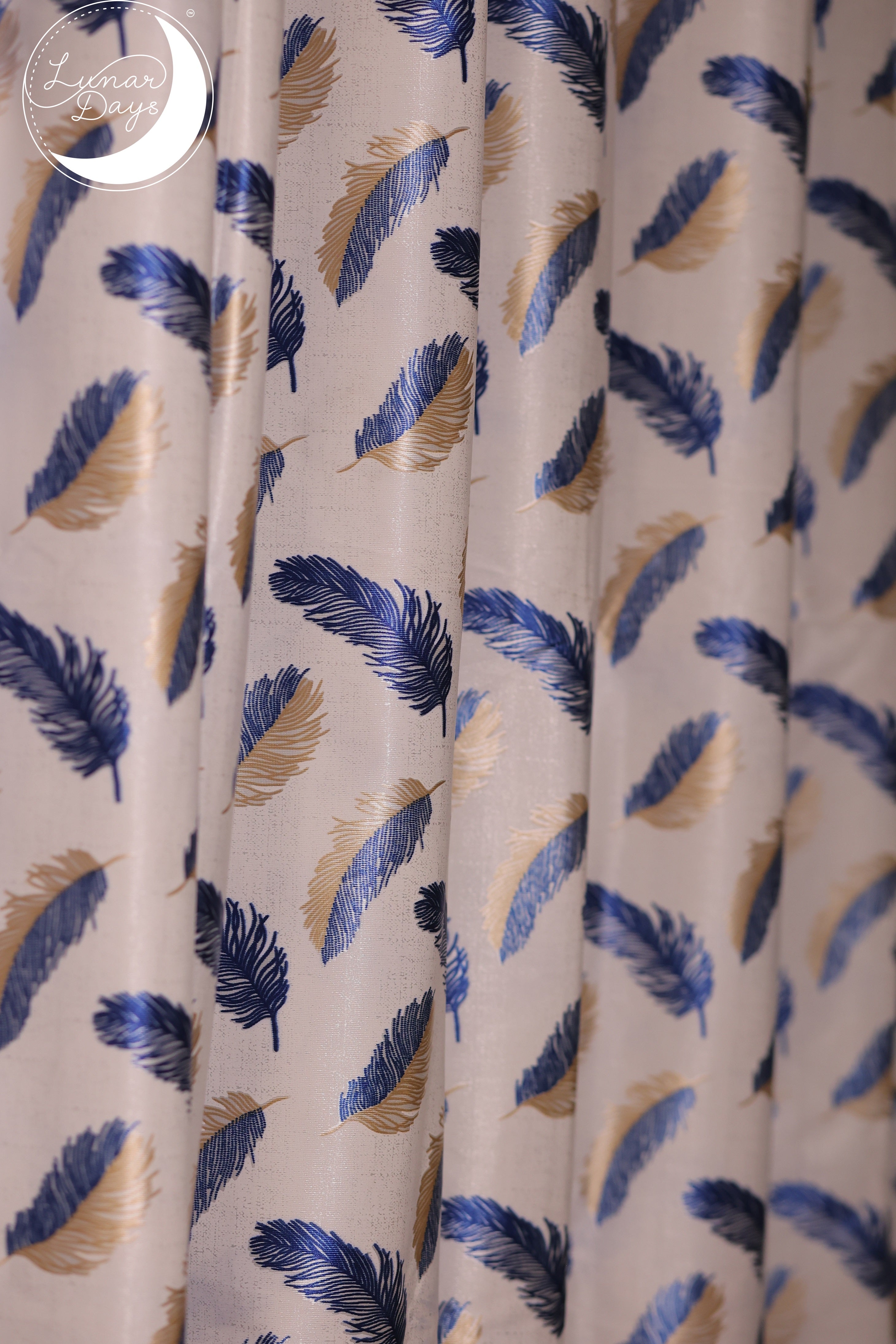 Lunar Days Polyester Room Darkening Window/Door Curtain for Living Room, Bedroom, Office (Feather in Blue)  - Set of 3