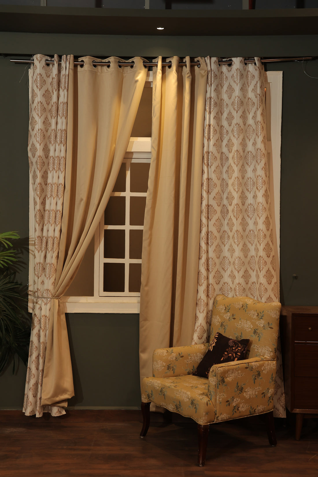 Lunar Days 100% Blackout Solid Door Curtains Set of 4 Piece Thermal Insulated Steel Eyelet Faux Silk Plain Room Darkening Curtain for Living Room, Bedroom, Office - Beige
