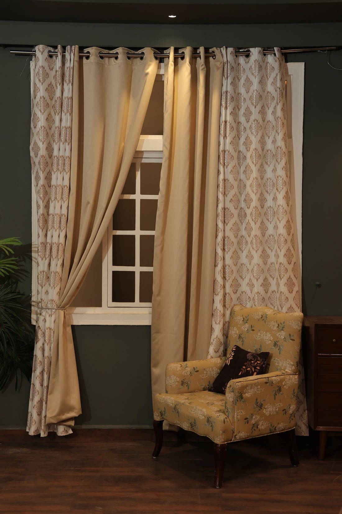 Lunar Days 100% Blackout Solid Door Curtains Set of 4 Piece Thermal Insulated Steel Eyelet Faux Silk Plain Room Darkening Curtain for Living Room, Bedroom, Office - Beige
