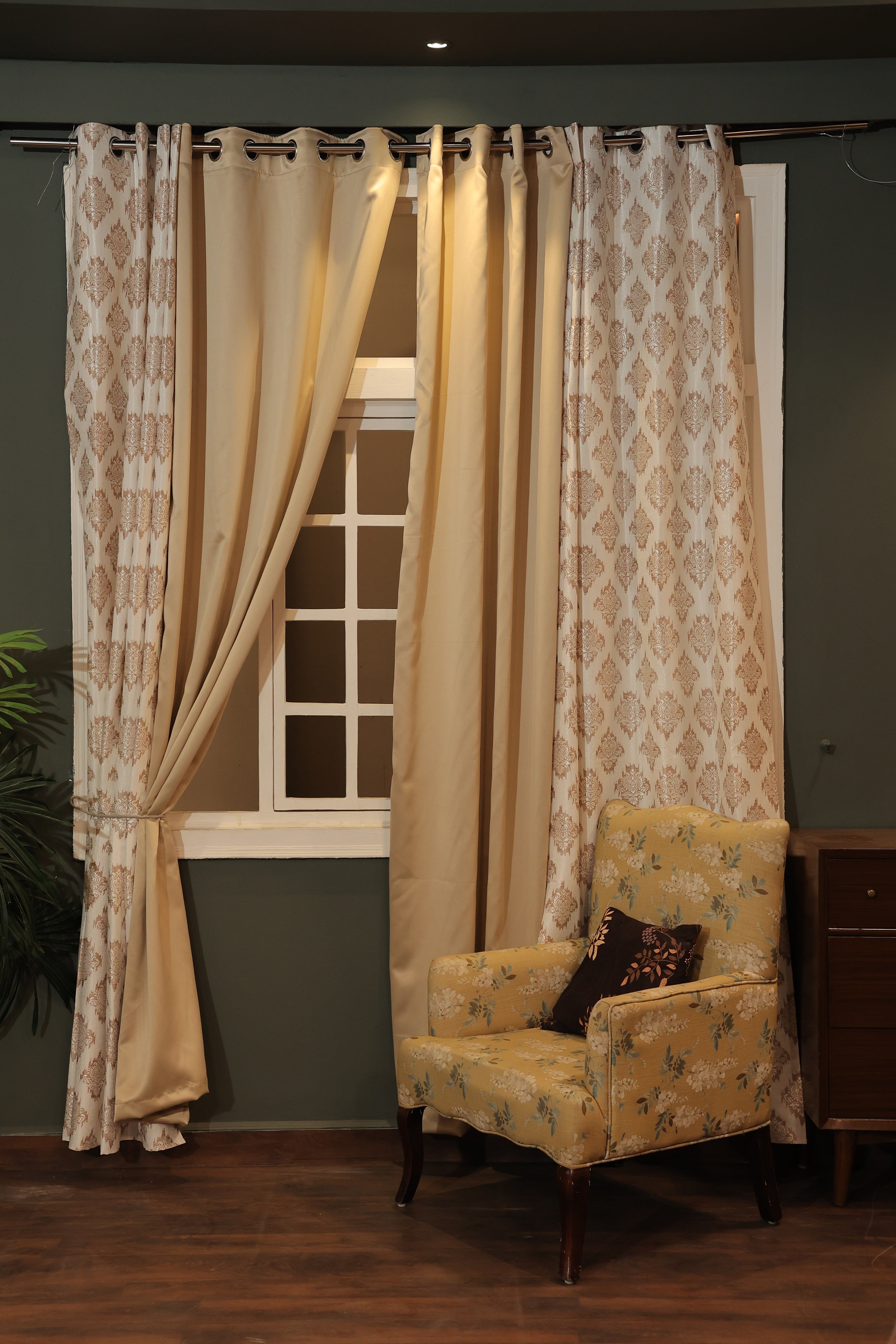 Lunar Days 100% Blackout Solid Door Curtains Set of 4 Piece Thermal Insulated Steel Eyelet Faux Silk Plain Room Darkening Curtain for Living Room, Bedroom, Office - Beige