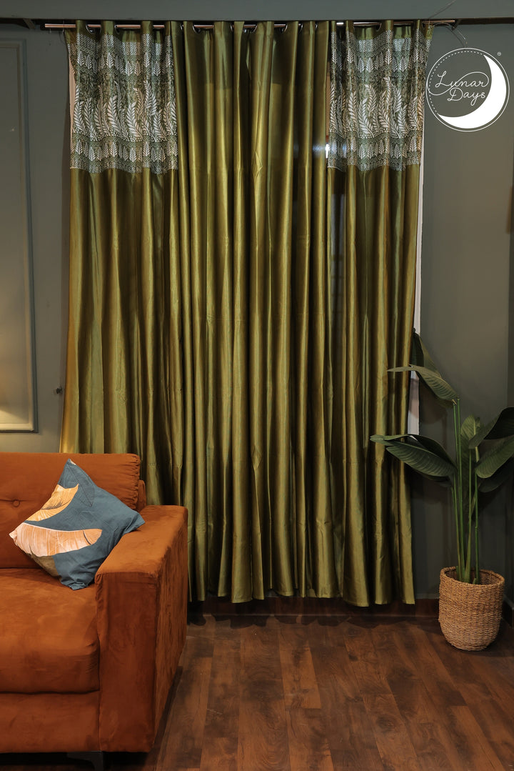 Lunar Days Polyester Room Darkening Door/Window Curtain for Living Room, Bedroom, Office Pack of 3  (Green)