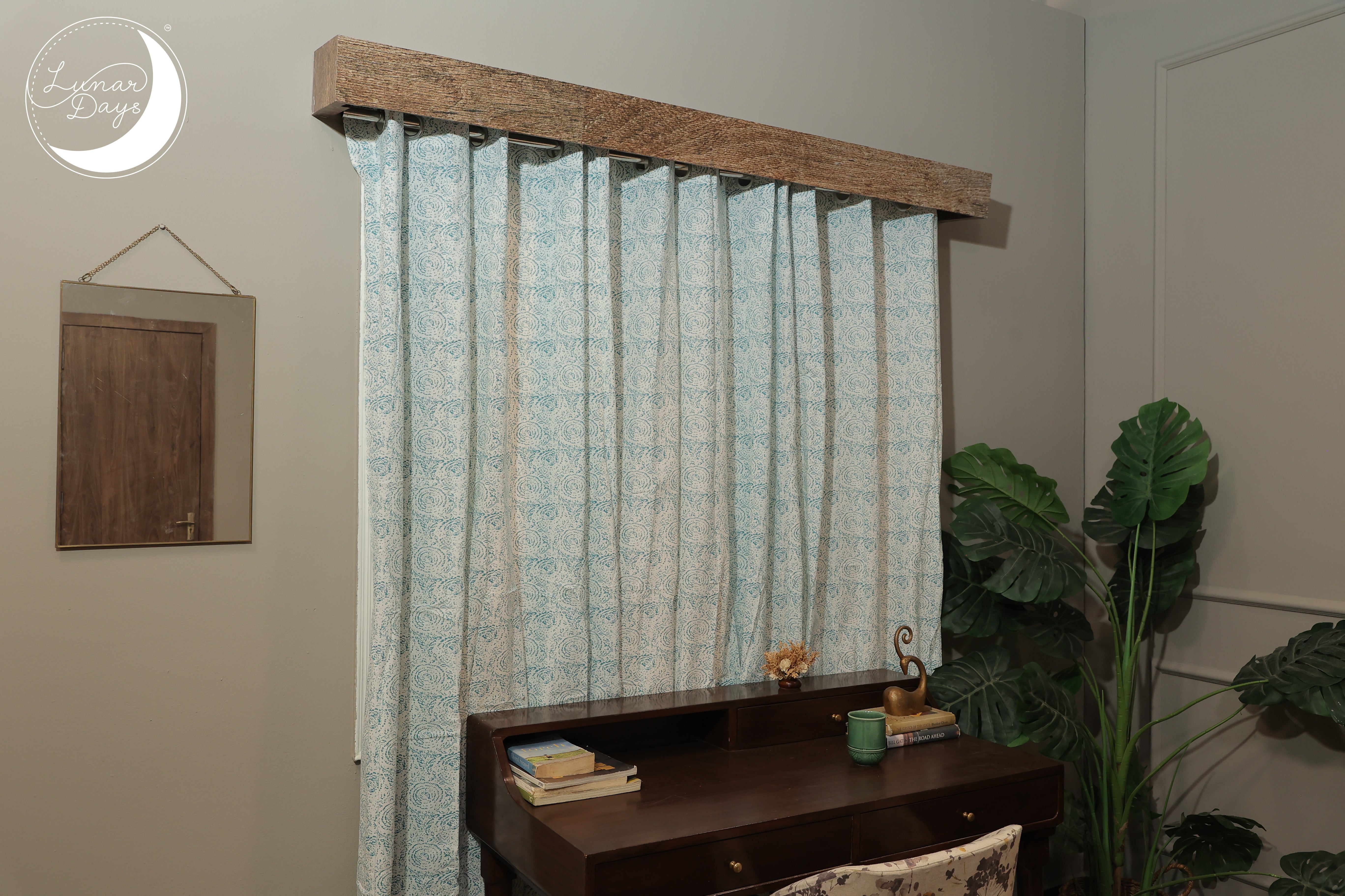 Lunar Days Premium Quality 100% Cotton Room Darkening Curtain for Living Room, Bedroom, Office -  - Set of 3