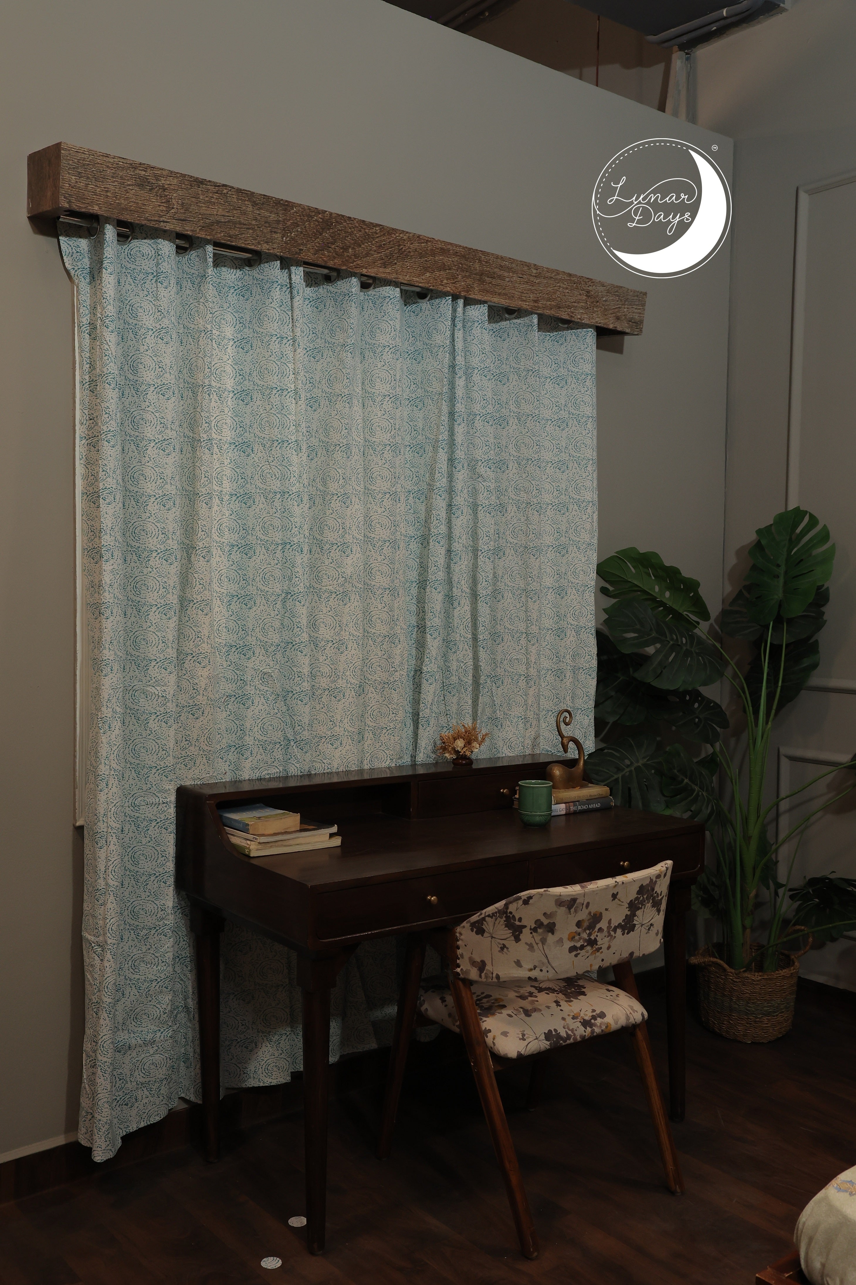 Lunar Days Premium Quality 100% Cotton Room Darkening Curtain for Living Room, Bedroom, Office -  - Set of 3