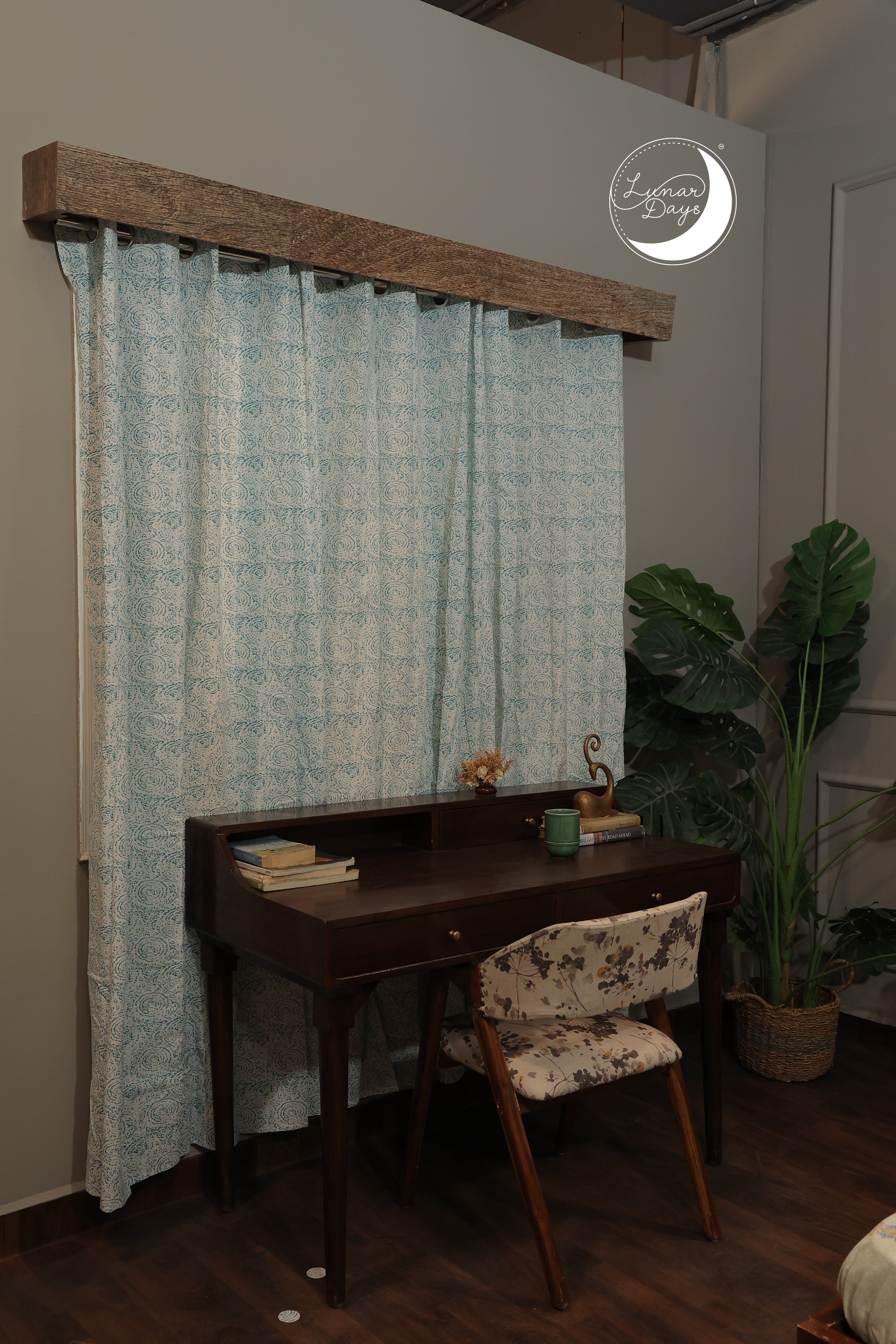 Lunar Days Premium Quality 100% Cotton Room Darkening Curtain for Living Room, Bedroom, Office -  - Set of 3