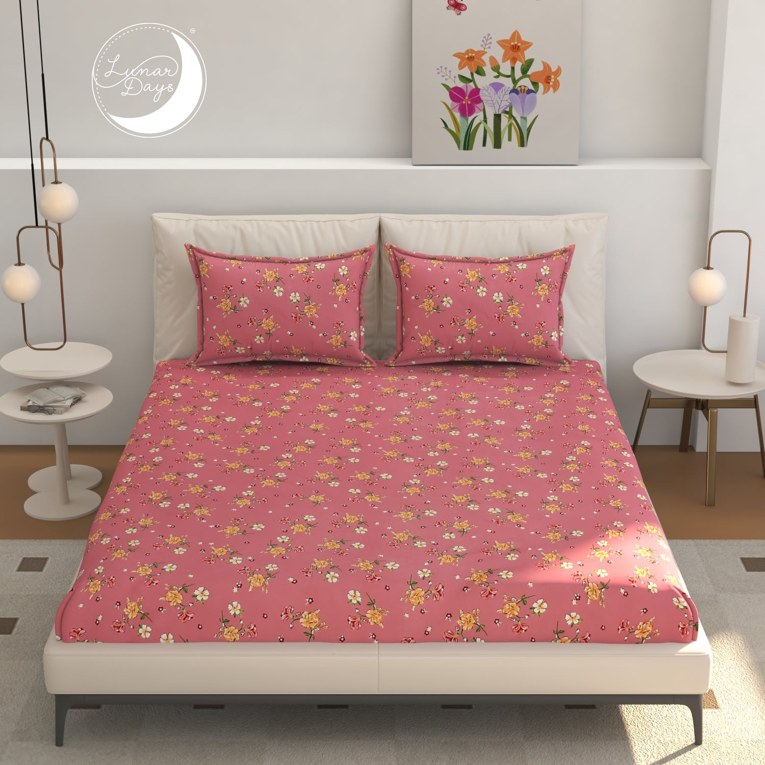 Lunar Days 200 TC Premium Microfiber Double Bedsheet with 2 Pillow Cover Breathable, Wrinkle Resistance, Durable & Fade Resistant