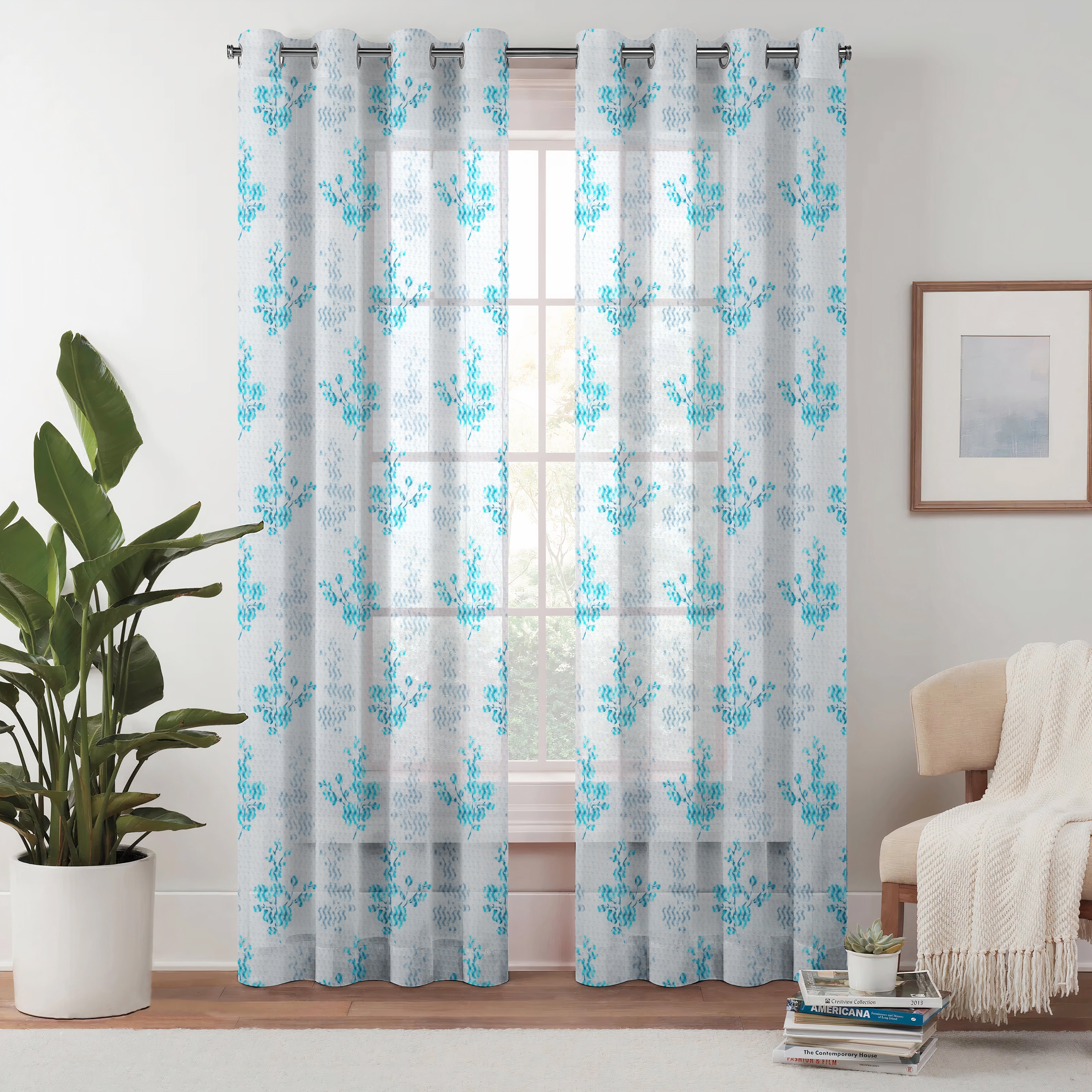 Lunar Days Semi Transparent Net Sheer Polyester Floral Curtains