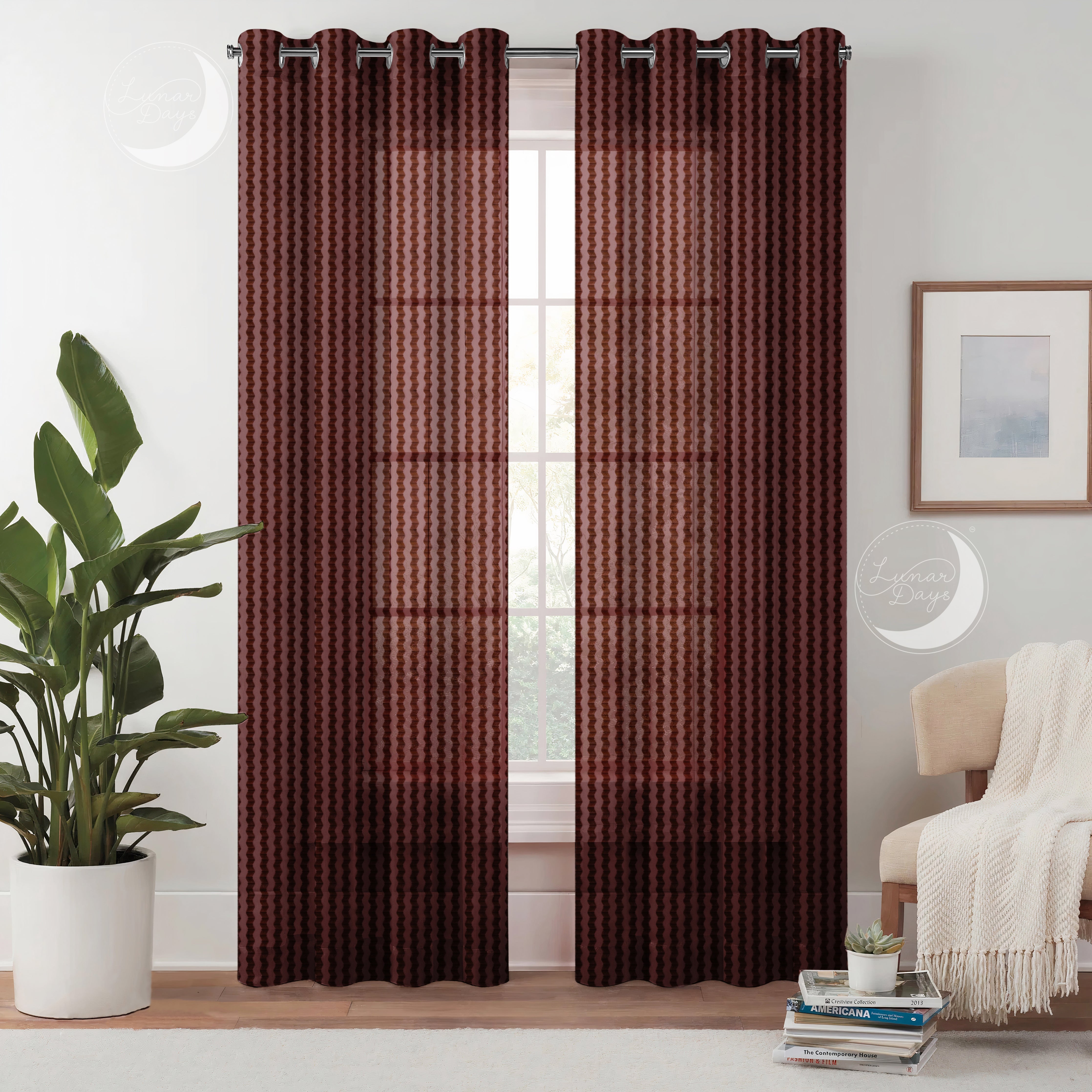 Lunar Days Semi Transparent Net Sheer Polyester Stripes Curtains